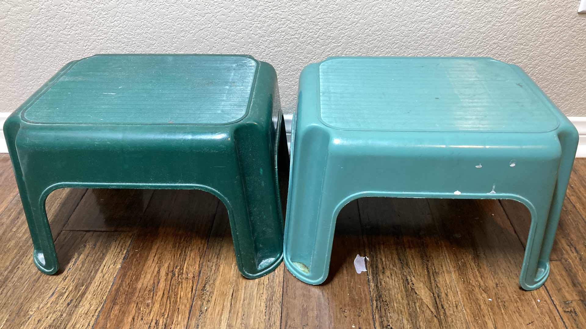 Photo 1 of RUBBERMAID GREEN STEP STOOLS (2) 15” X 13” H9.5”