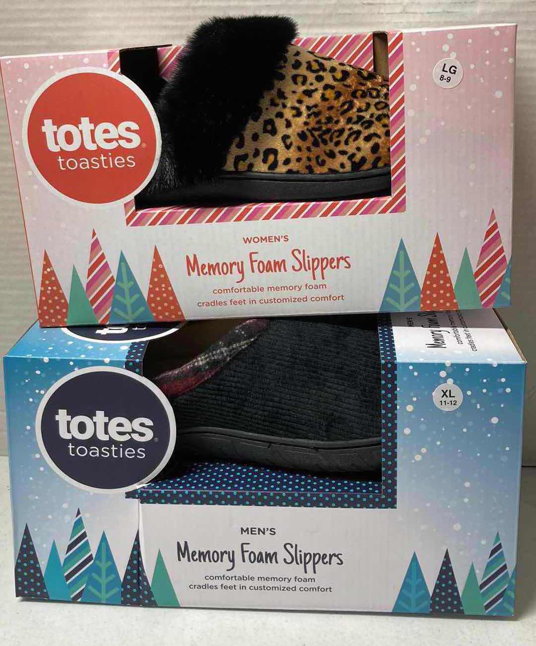 Photo 1 of NEW TOTES TOASTIES MEMORY FOAM SLIPPERS MENS SIZE XL 11-12 & WOMENS SIZE LG 8-9 (2)