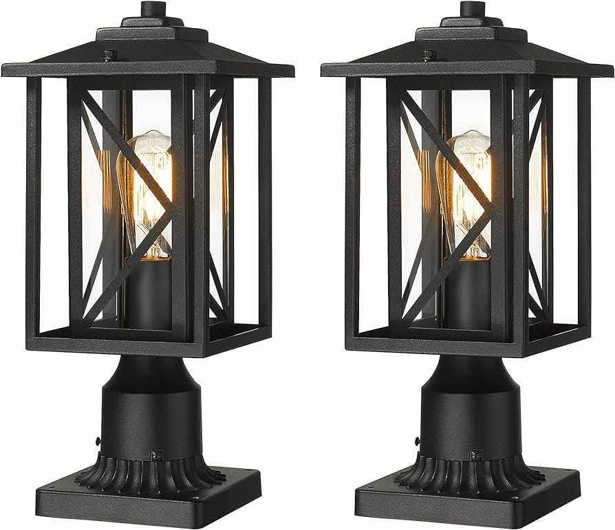 Photo 1 of NEW KAUEN PILLAR MOUNT POST LANTERN LIGHTS SET OF 2 MODEL 2453-1G-2PK