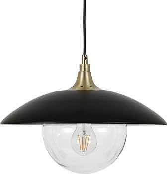 Photo 2 of NEW ALVIA WIDE MATTE BLACK METAL/ BRASS FINISH SHADE & GLASS PENDANT LIGHT MODEL PD0076