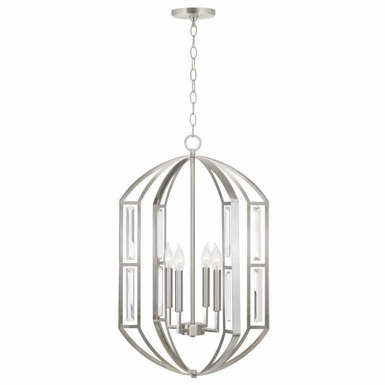 Photo 1 of NEW KIRA HOME LISBETH BRUSHED NICKEL BEVELED GLASS PANELED 4 LIGHT PENDANT LIGHT MODEL RVY-CP655-BN