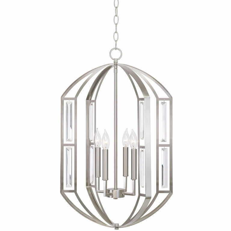 Photo 2 of NEW KIRA HOME LISBETH BRUSHED NICKEL BEVELED GLASS PANELED 4 LIGHT PENDANT LIGHT MODEL RVY-CP655-BN