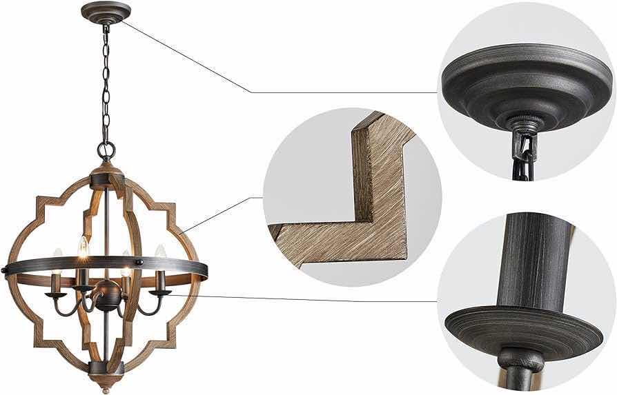 Photo 2 of NEW SAINT MOSSI FARMHOUSE RUSTIC WOODEN FINISH 4 LIGHT PENDANT GLOBE CHANDELIER CEILING LIGHT MODEL SM-DY-19081