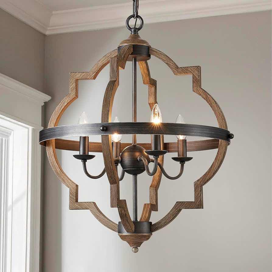 Photo 1 of NEW SAINT MOSSI FARMHOUSE RUSTIC WOODEN FINISH 4 LIGHT PENDANT GLOBE CHANDELIER CEILING LIGHT MODEL SM-DY-19081