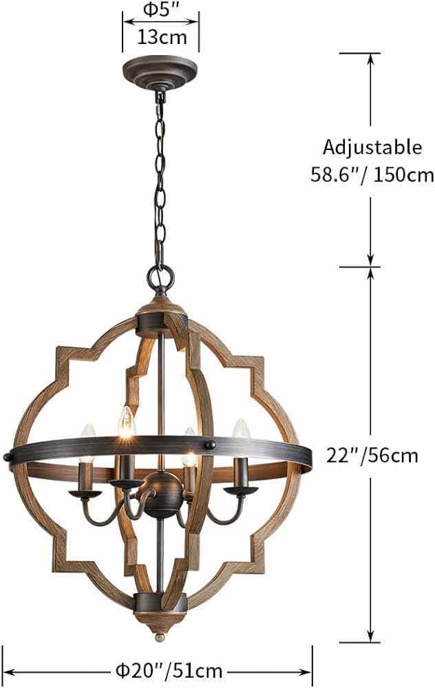 Photo 3 of NEW SAINT MOSSI FARMHOUSE RUSTIC WOODEN FINISH 4 LIGHT PENDANT GLOBE CHANDELIER CEILING LIGHT MODEL SM-DY-19081