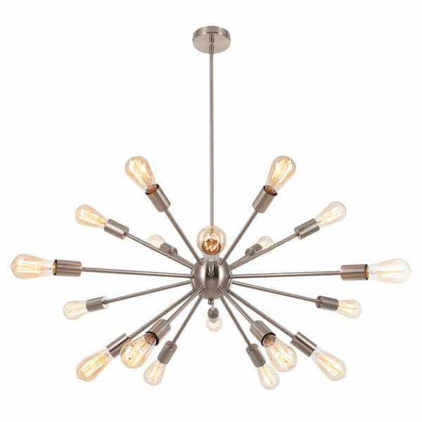 Photo 2 of NEW MERRA 18 LIGHT BRUSHED NICKEL SPUTNIK CHANDELIER CEILING LIGHT MODEL HCF-1527-NI