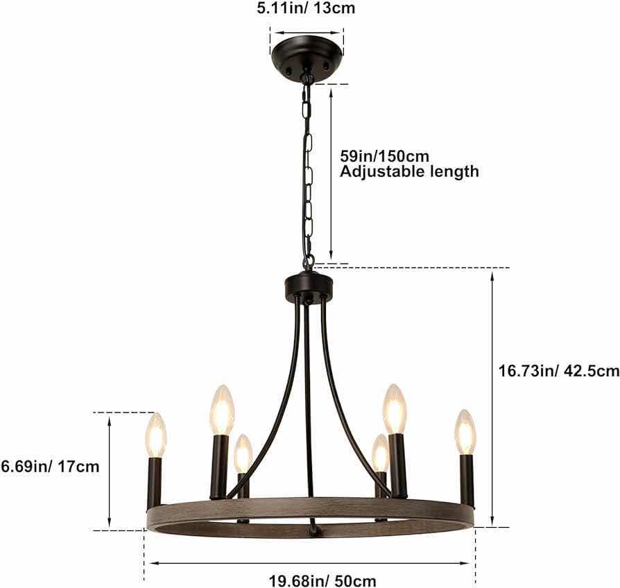 Photo 3 of NEW WBINDX RUSTIC FARMHOUSE WAGON WHEEL RUSTIC WOOD & BLACK FINISH CHANDELIER CEILING LIGHT MODEL D0030-6