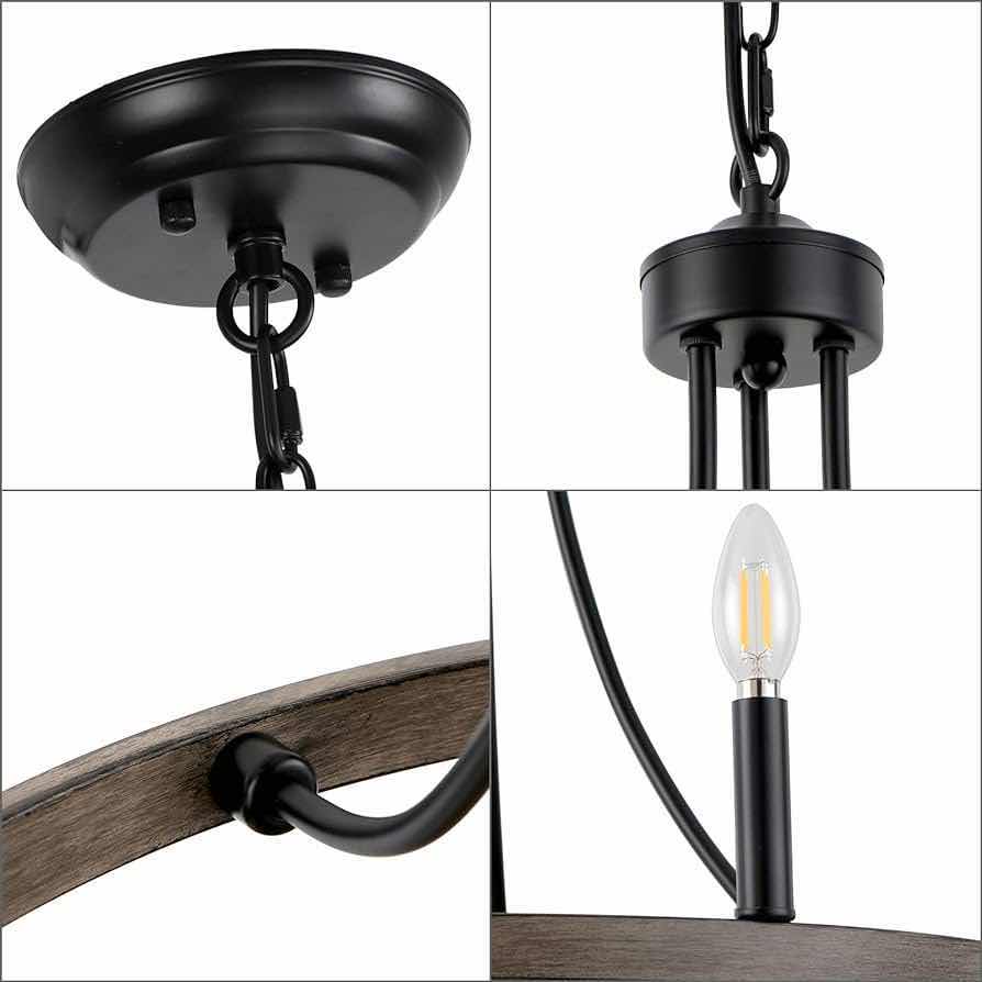 Photo 2 of NEW WBINDX RUSTIC FARMHOUSE WAGON WHEEL RUSTIC WOOD & BLACK FINISH CHANDELIER CEILING LIGHT MODEL D0030-6