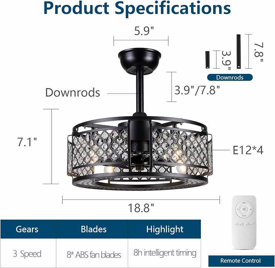 Photo 3 of NEW DANNILONG BLACK FINISH CRYSTAL CAGED CHANDELIER CEILING FAN LIGHT MODEL 6629M