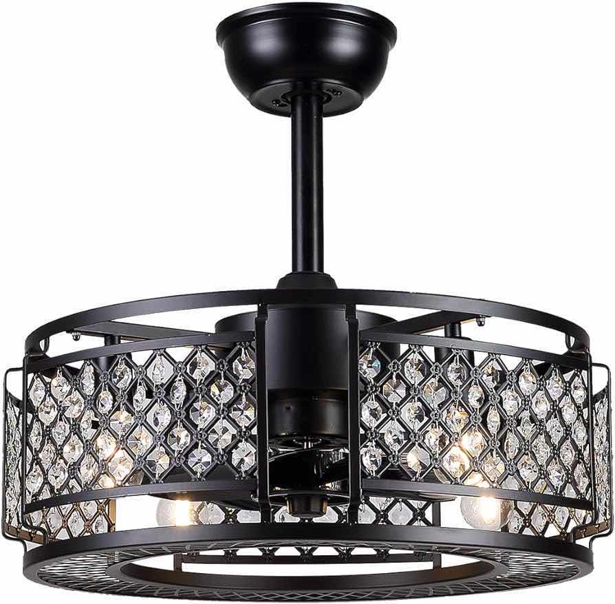 Photo 1 of NEW DANNILONG BLACK FINISH CRYSTAL CAGED CHANDELIER CEILING FAN LIGHT MODEL 6629M