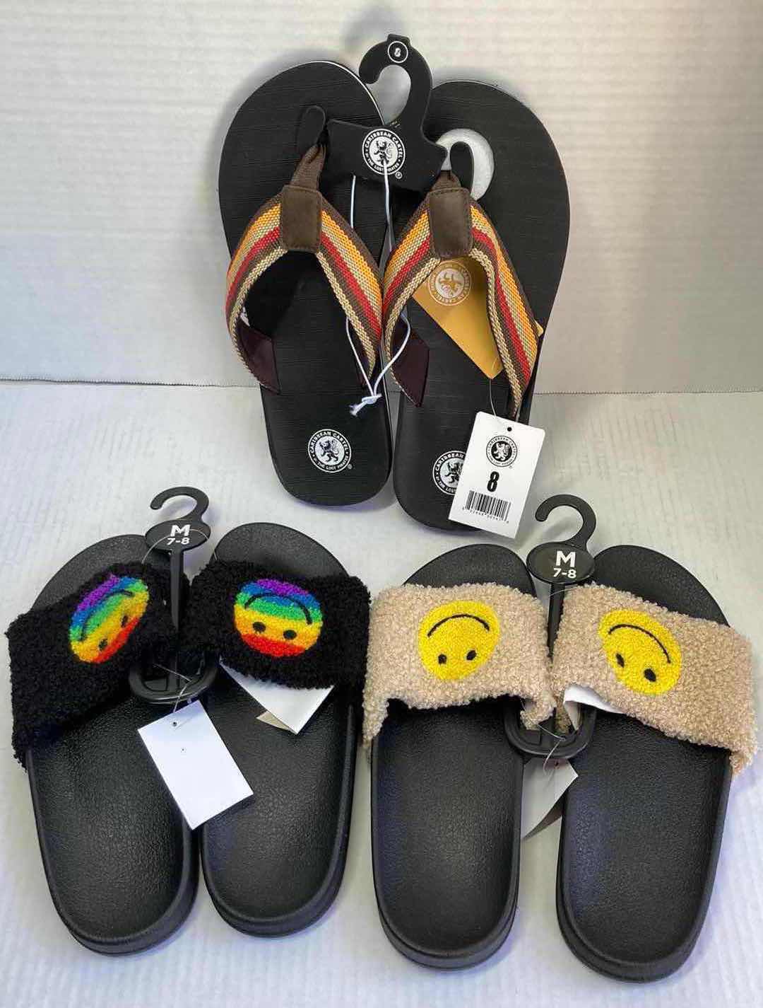 Photo 1 of NEW CARIBBEAN CARTEL SANDALS WEST LOOP SMILEY FACE SANDALS (2) MENS SIZE M 7-8