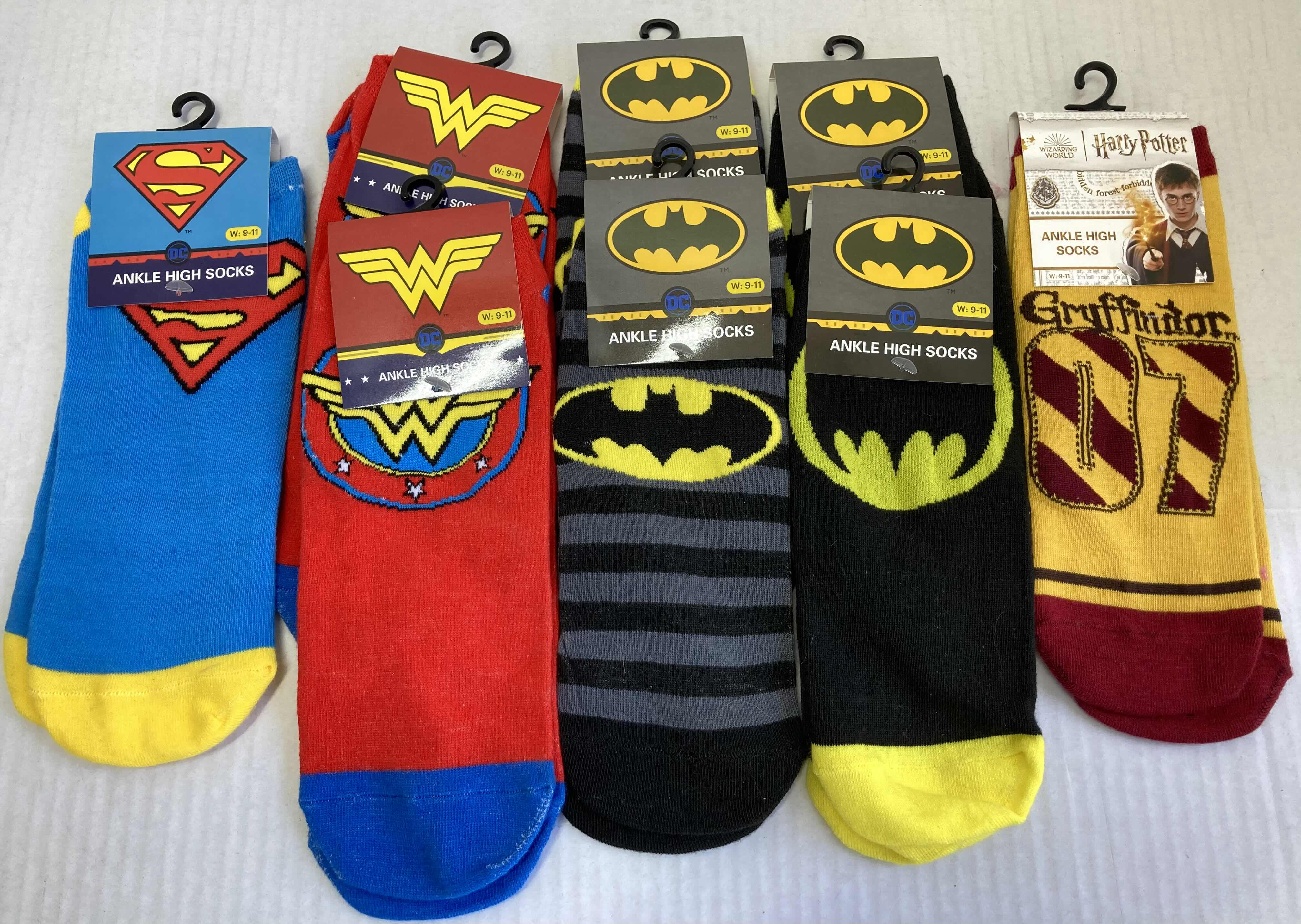 Photo 1 of NEW DC SUPERHERO SOCKS (7) & WIZARD WORLD HARRY POTTER SOCKS