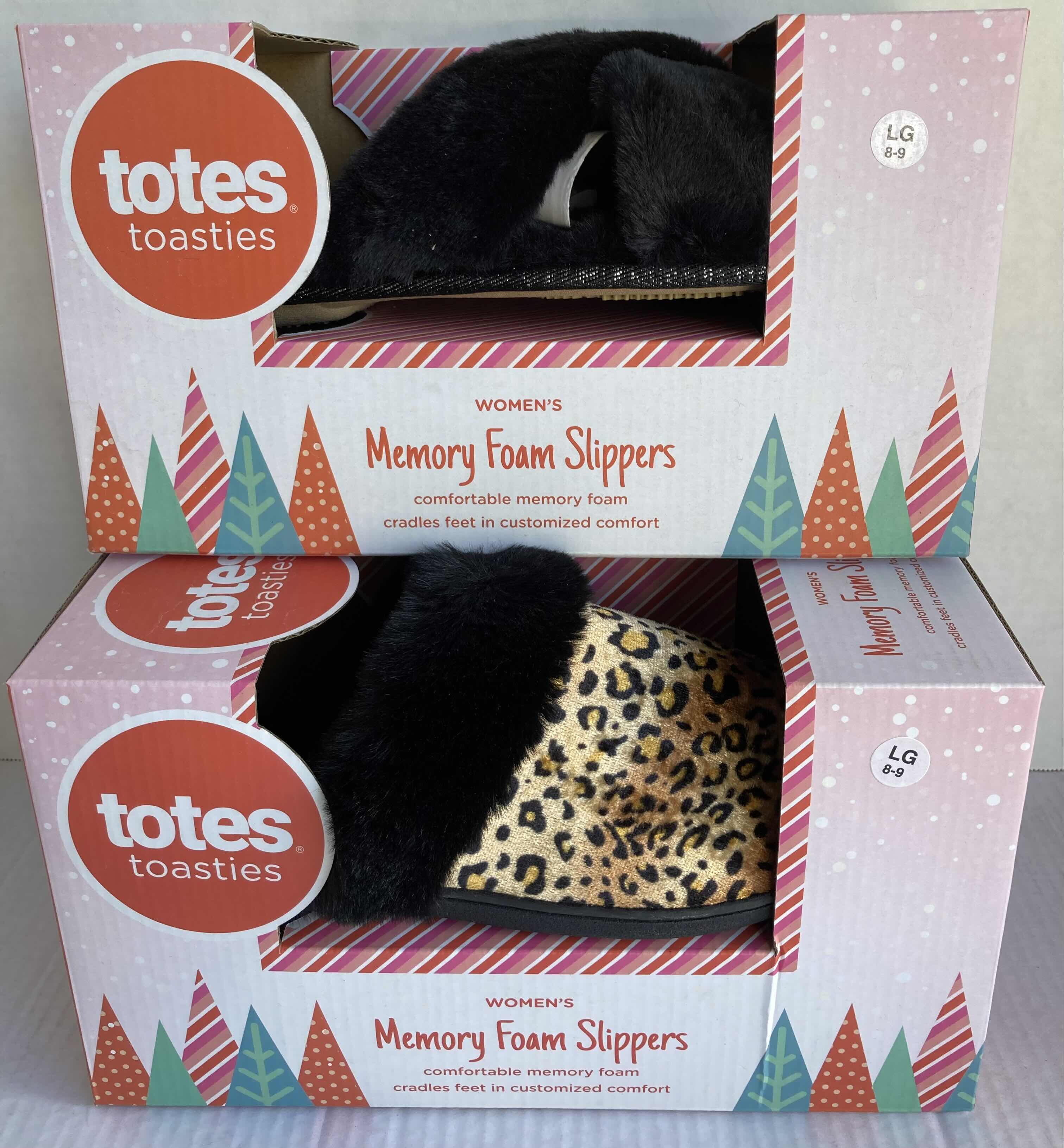 Photo 1 of NEW TOTES TOASTIES MEMORY FOAM SLIPPERS WOMENS SIZE LG 8-9 (2)