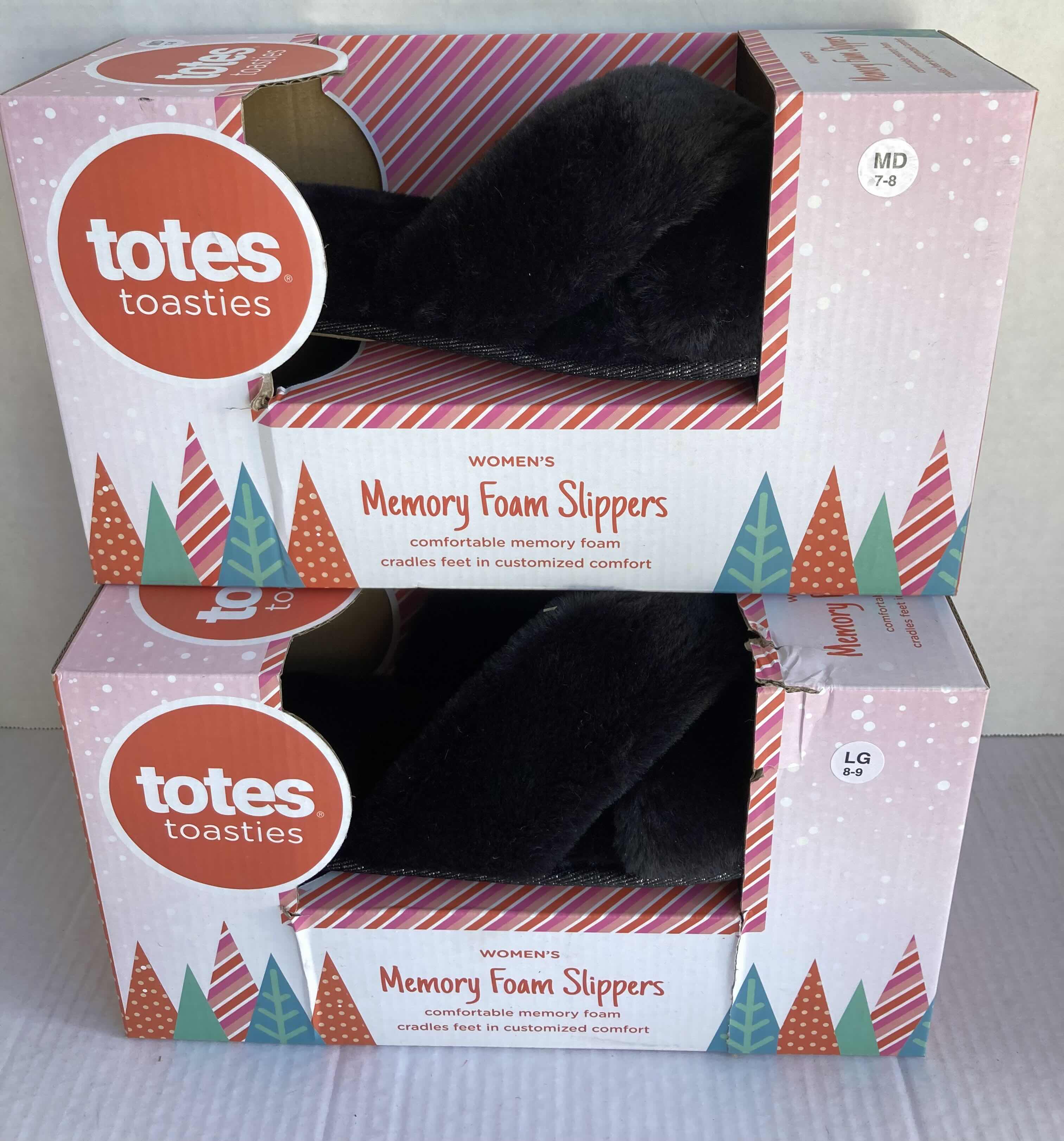 Photo 1 of NEW TOTES TOASTIES MEMORY FOAM SLIPPERS WOMENS SIZE LG 8-9 & WOMEN SIZE M 7-8