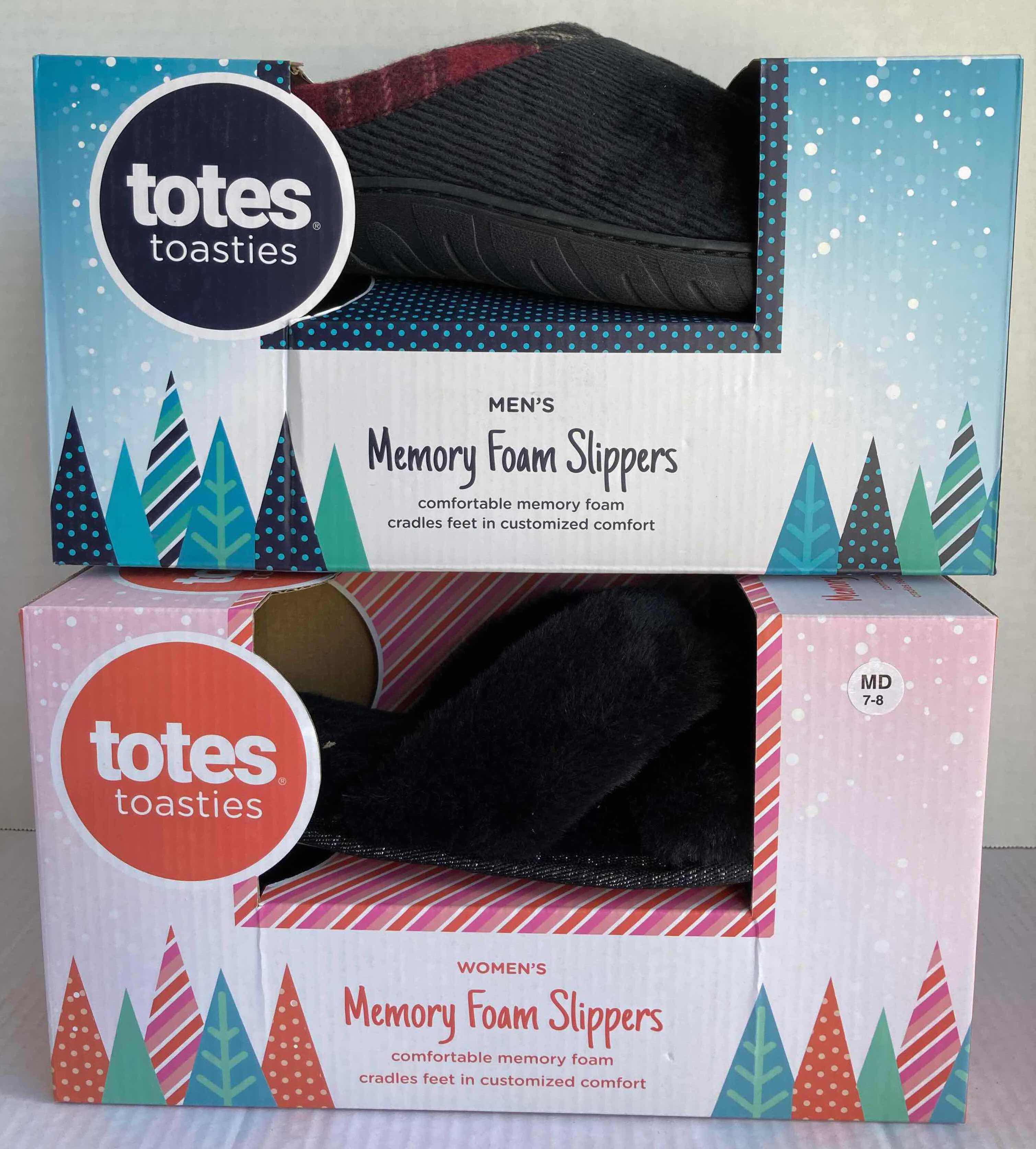 Photo 1 of NEW TOTES TOASTIES MEMORY FOAM SLIPPERS MENS SIZE XL 11-12 & WOMENS SIZE M 7-8