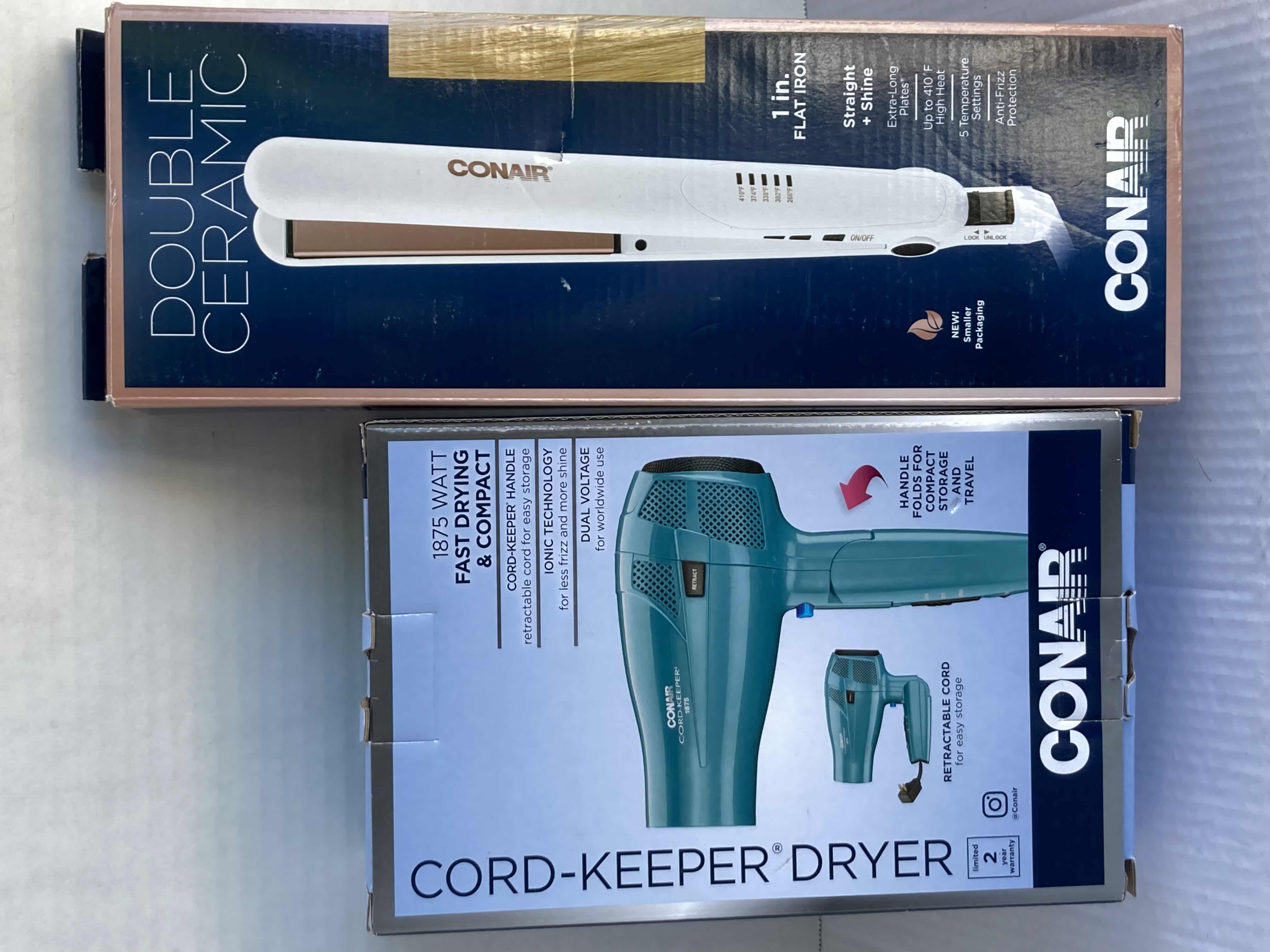 Photo 1 of NEW CONAIR CORD KEEPER HAIR DRYER & CONAIR DOUBLE CERAMIC FLAT IRON