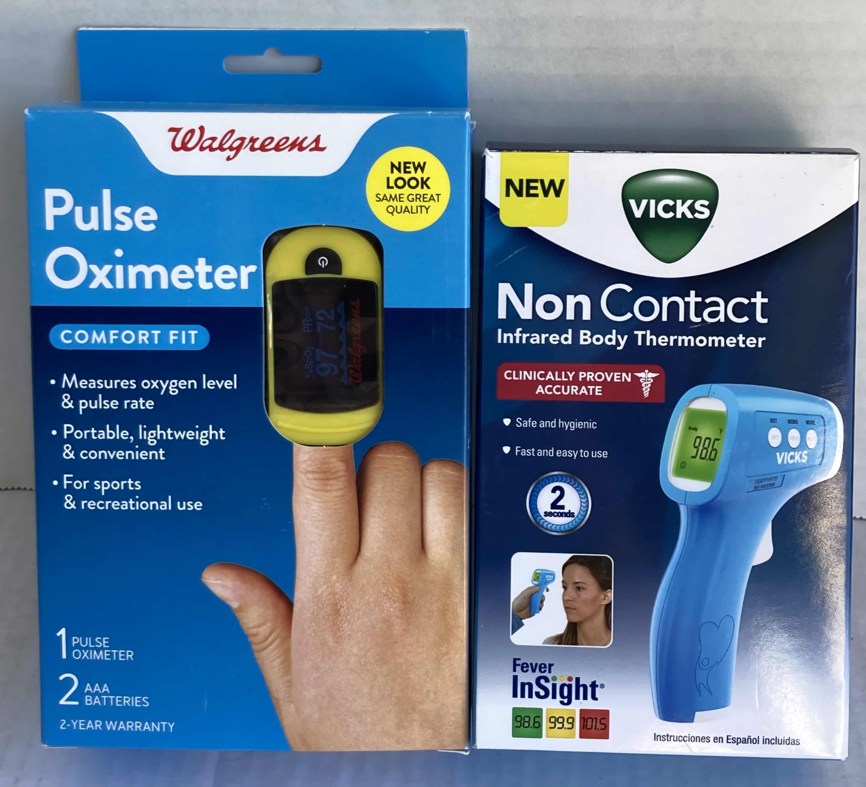 Photo 1 of NEW WALGREENS PULSE OXIMETER COMFORT FIT & VICKS NON CONTACT INFRARED BODY THERMOMETER