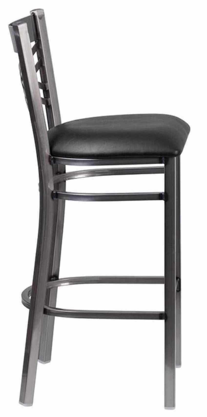 Photo 2 of FLASH FURNITURE HERCULES SERIES CLEAR COATED “X” BACK METAL RESTAURANT BARSTOOL W BLACK VINYL SEAT, 17” X 18” H42.25”(1)