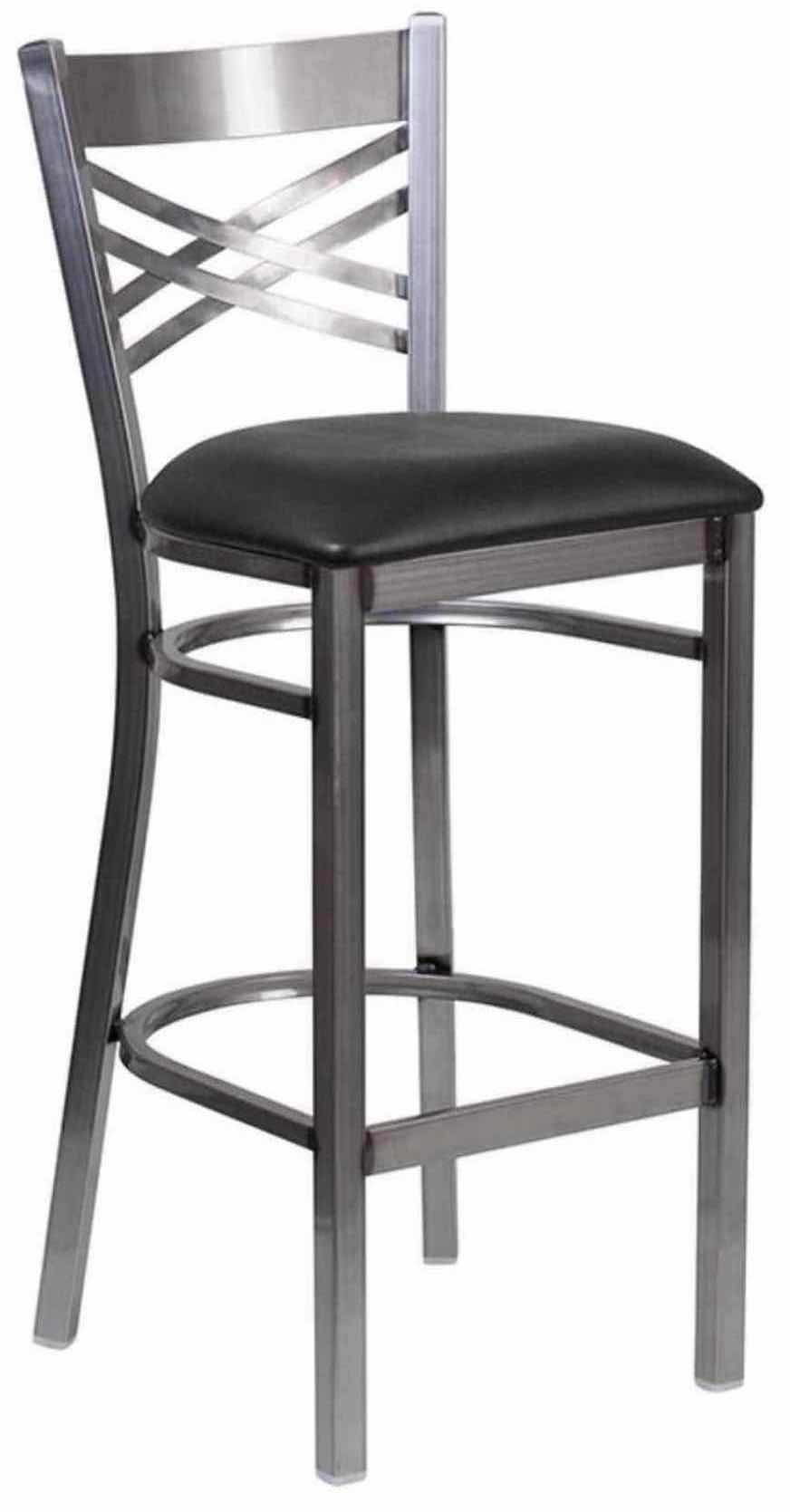 Photo 1 of FLASH FURNITURE HERCULES SERIES CLEAR COATED “X” BACK METAL RESTAURANT BARSTOOL W BLACK VINYL SEAT, 17” X 18” H42.25”(1)