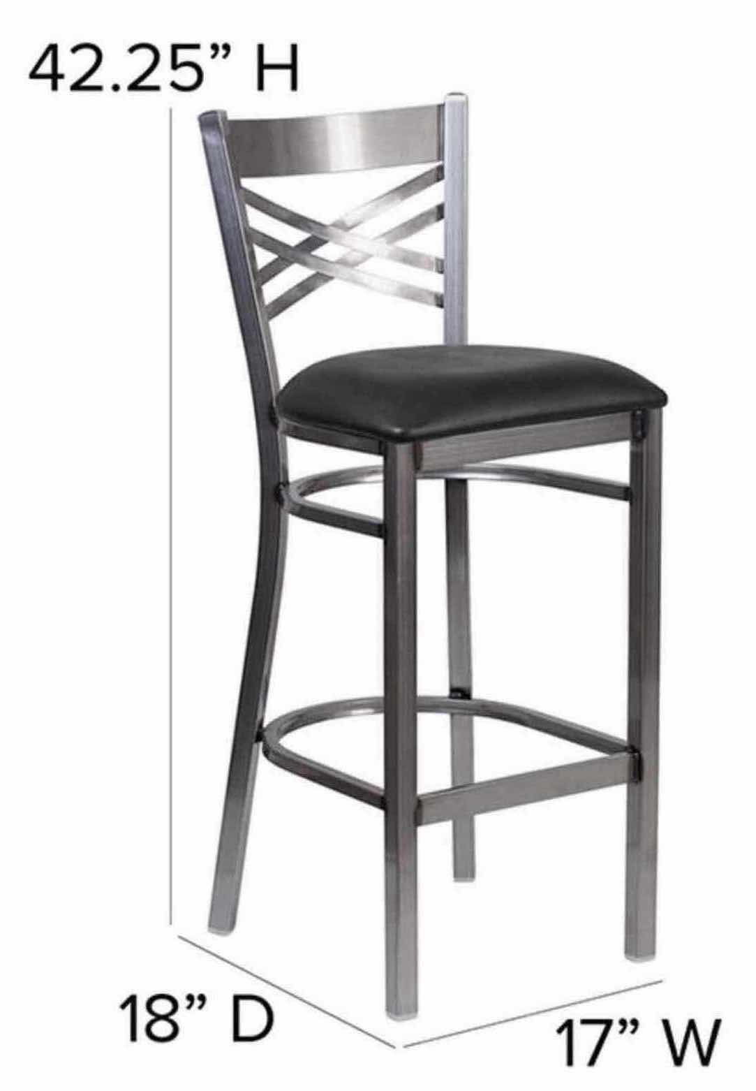 Photo 5 of FLASH FURNITURE HERCULES SERIES CLEAR COATED “X” BACK METAL RESTAURANT BARSTOOL W BLACK VINYL SEAT, 17” X 18” H42.25”(1)