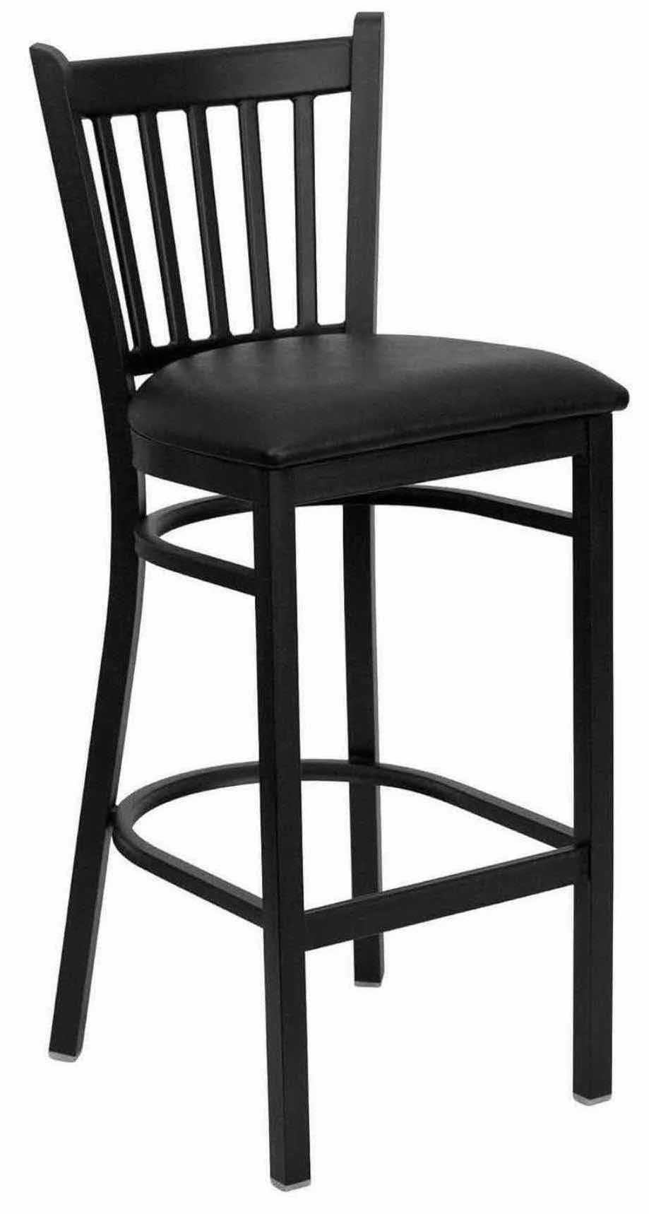 Photo 1 of FLASH FURNITURE HERCULES SERIES BLACK VERTICAL BACK METAL RESTAURANT BARSTOOL W BLACK VINYL SEAT 16.75” x 18.75” H42” (1)