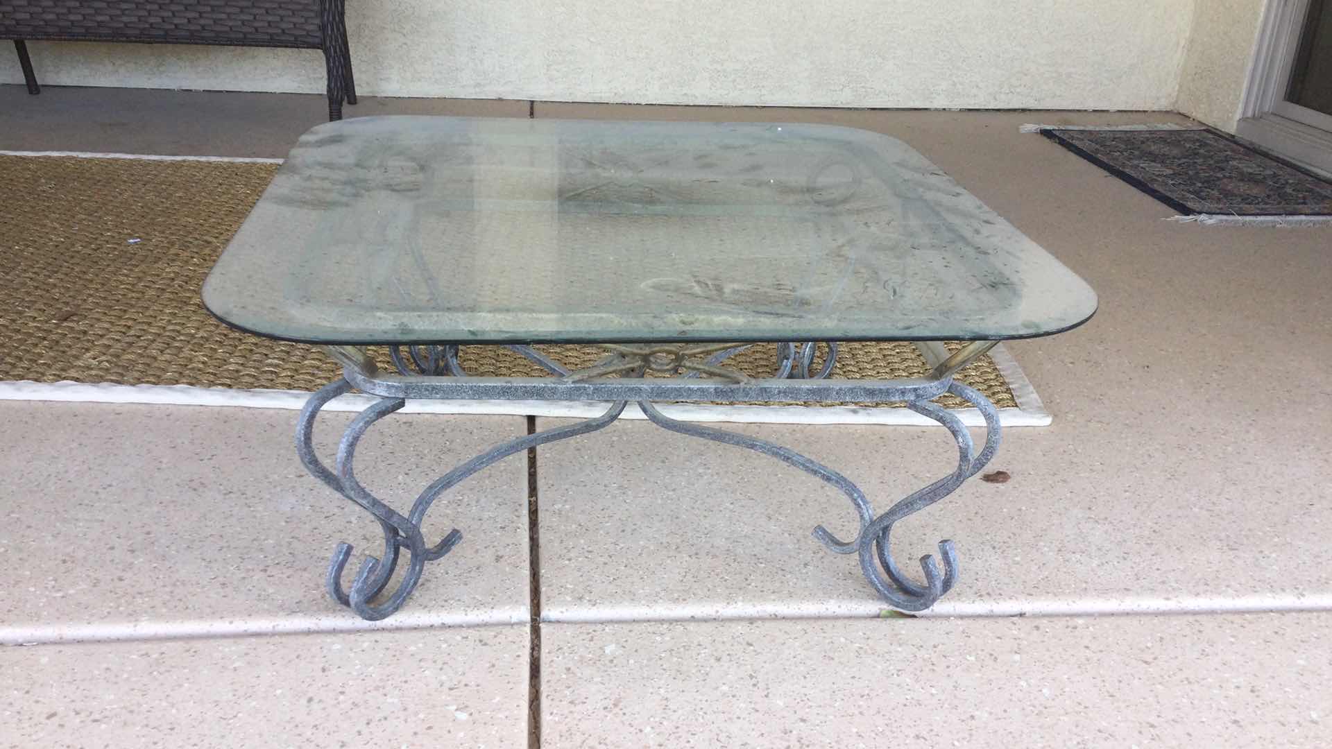 Photo 1 of COFFEE TABLE SCULPTED METAL W/GLASS TOP 36” Sq. H 16”