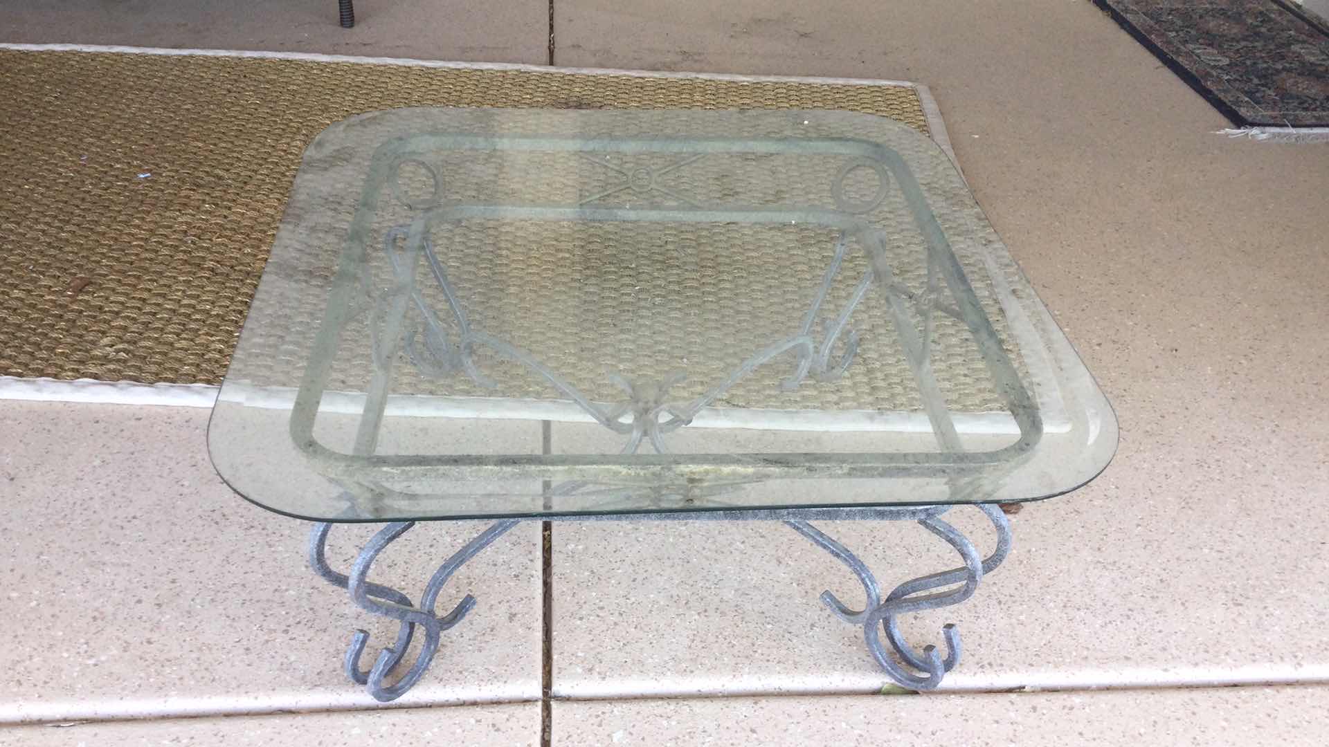 Photo 3 of COFFEE TABLE SCULPTED METAL W/GLASS TOP 36” Sq. H 16”