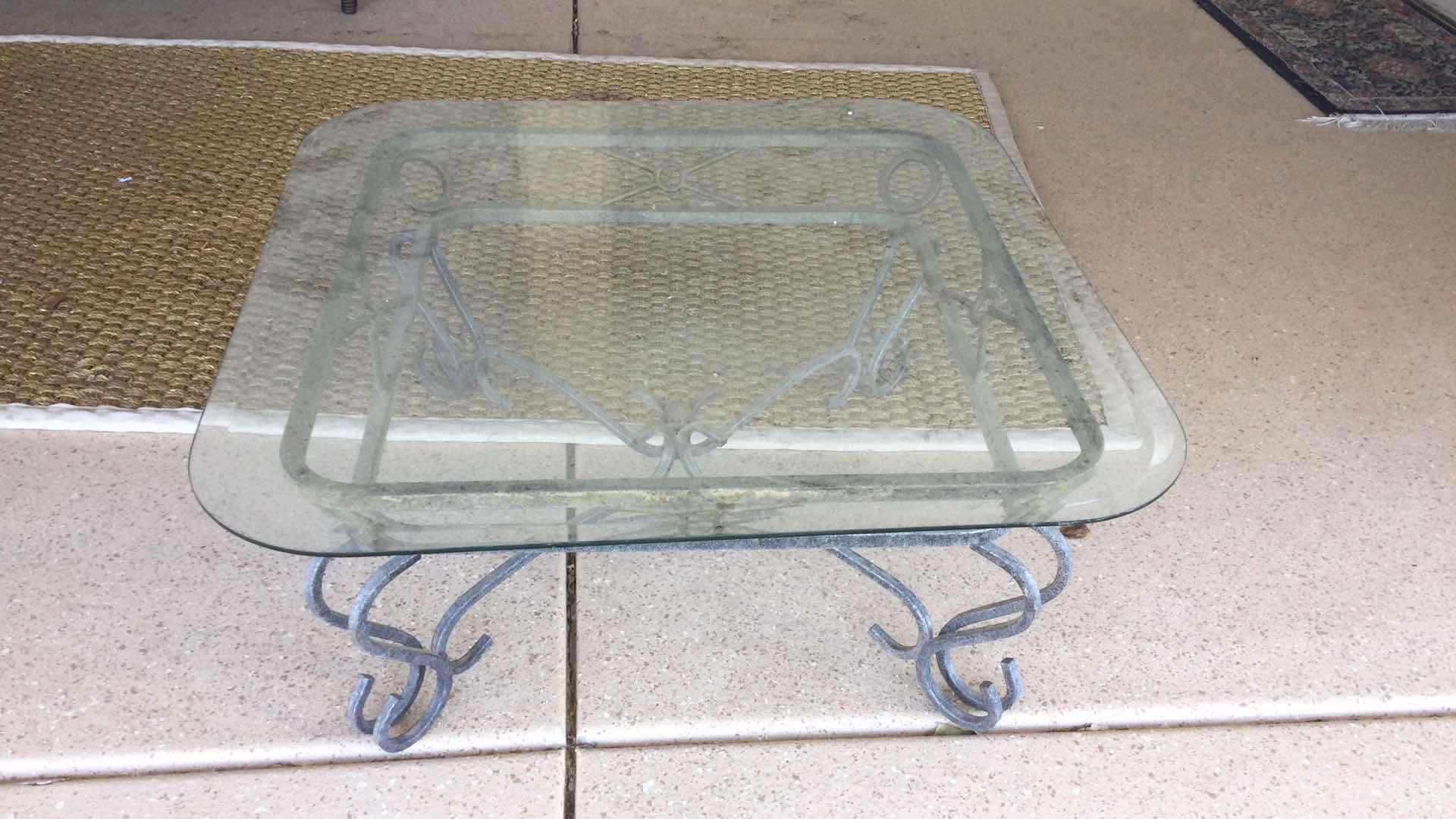 Photo 2 of COFFEE TABLE SCULPTED METAL W/GLASS TOP 36” Sq. H 16”
