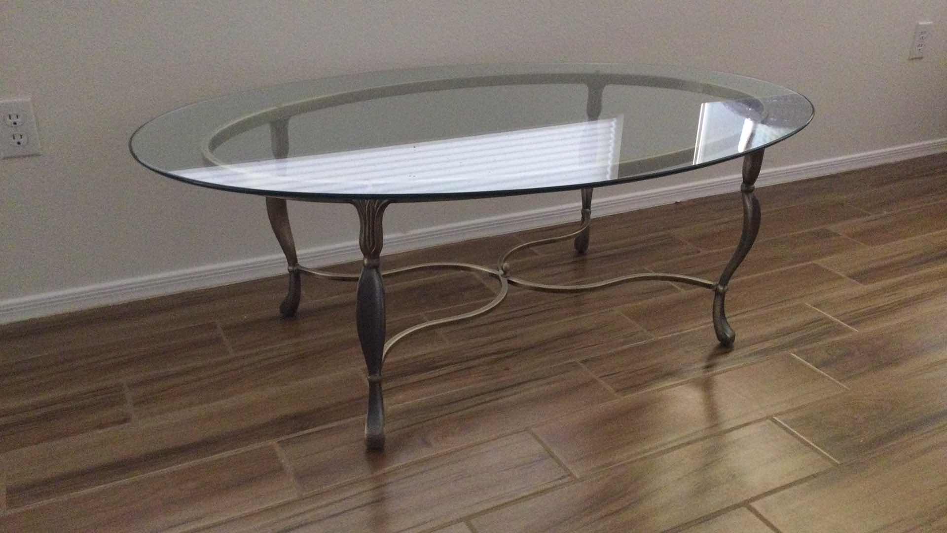 Photo 4 of COFFEE TABLE  SCULPTED METAL W/ GLASS TOP OVAL 52” X 33” H 18.5”