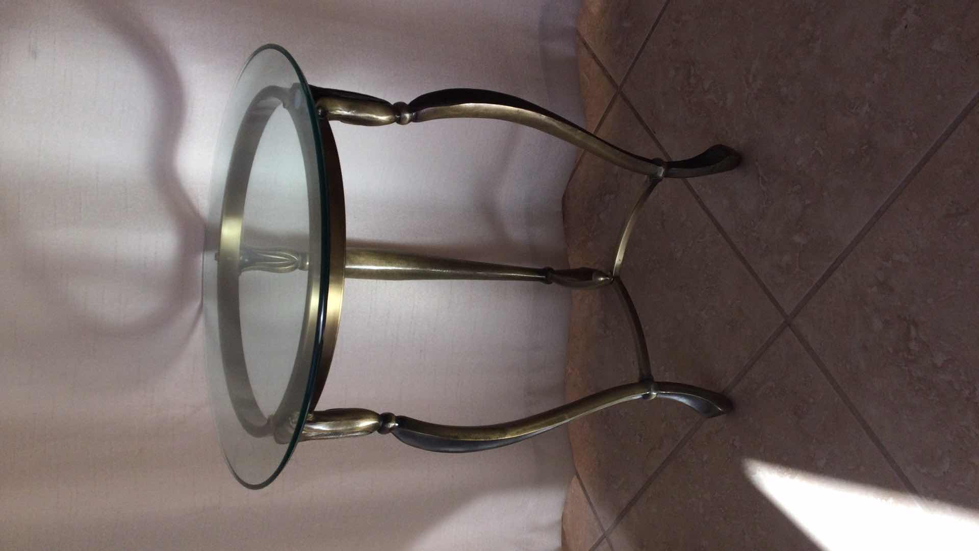 Photo 1 of SIDE TABLE SCULPTED METAL W/ GLASS TOP 19” Dia. H 24.5”