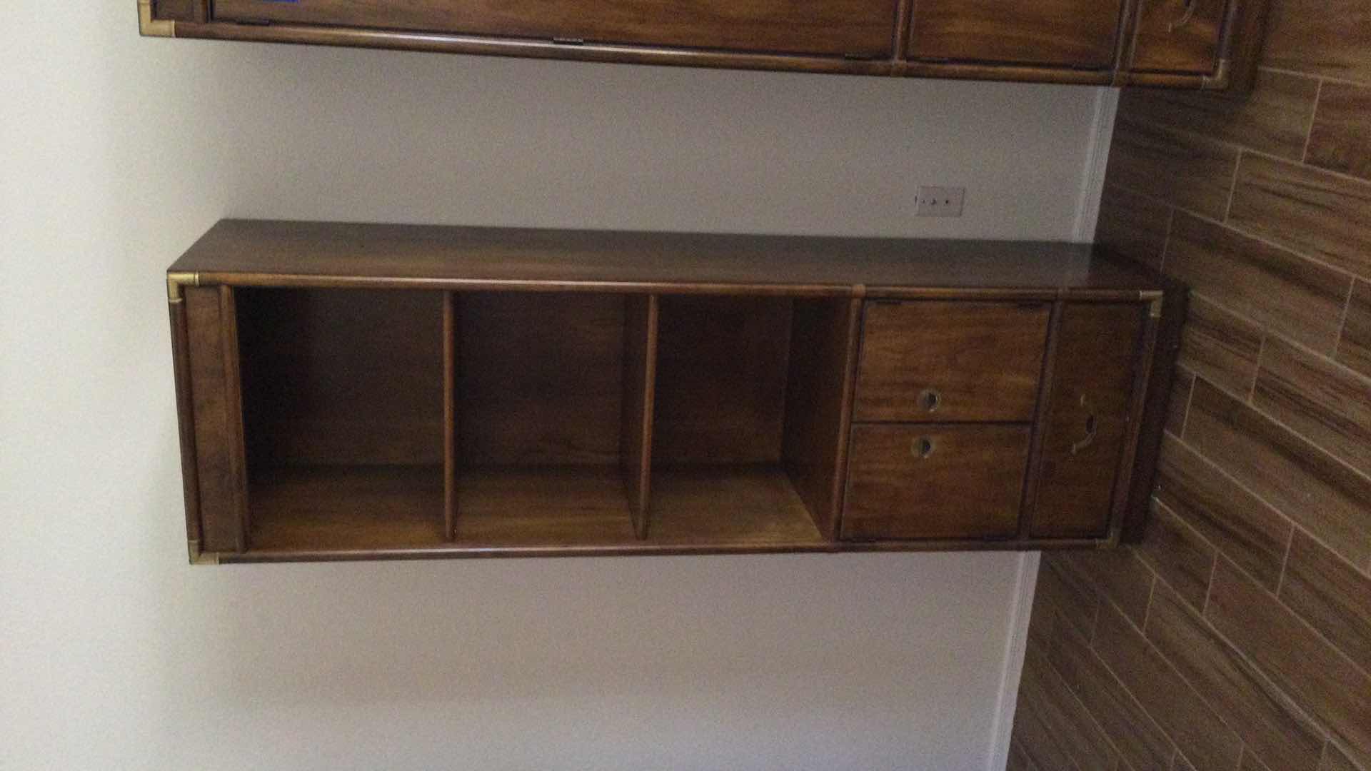 Photo 2 of VINTAGE DREXEL HERITAGE WOOD W/ BRASS HARDWARE CABINET W. 2-ADJUSTABLE SHELVES, CUPBOARD & DRAWER 31.5” X 19” H 79.5”