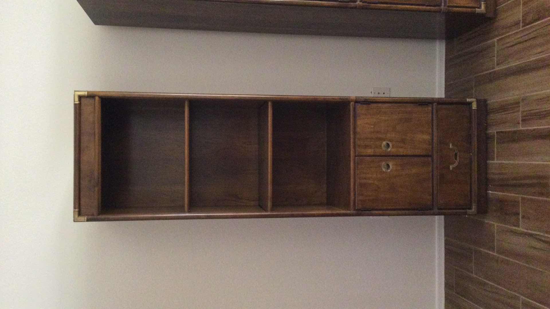 Photo 1 of VINTAGE DREXEL HERITAGE WOOD W/ BRASS HARDWARE CABINET W. 2-ADJUSTABLE SHELVES, CUPBOARD & DRAWER 31.5” X 19” H 79.5”