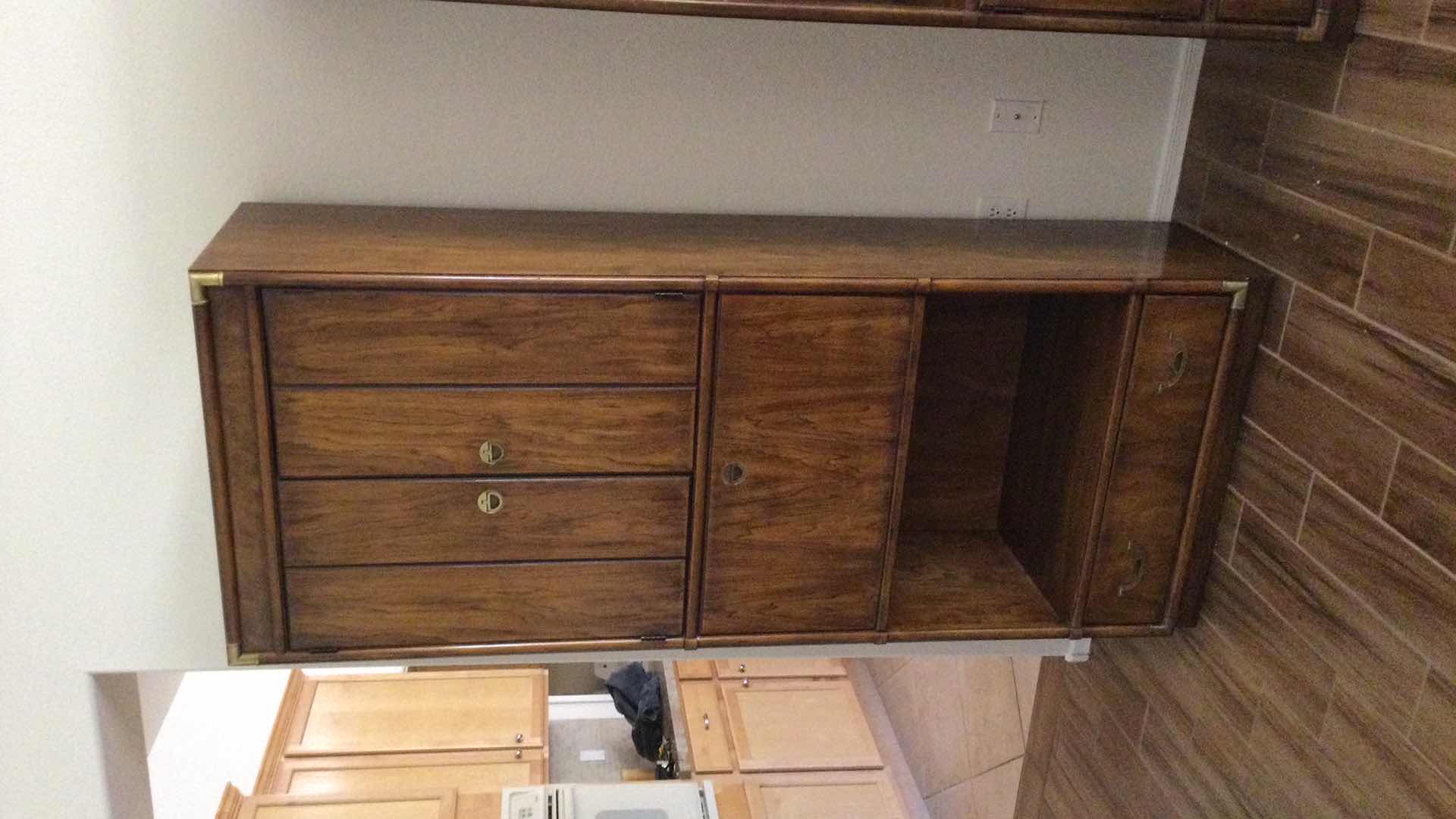 Photo 2 of VINTAGE DREXEL HERITAGE WOOD W/ BRASS HARDWARE SECRETARY CABINET W/CUPBOARD & DRAWER 31.5” X 19” H79.5”