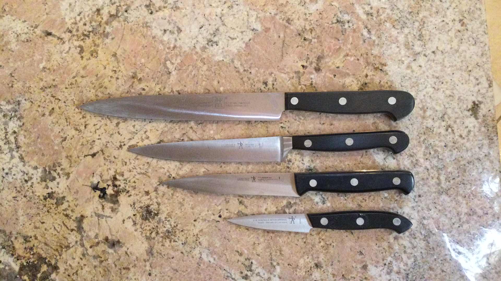 Photo 2 of CUTCO KNIVES (3) IN WALL HANG STORAGE CONTAINER W/ J.A. HENCKELS KNIVES (4)