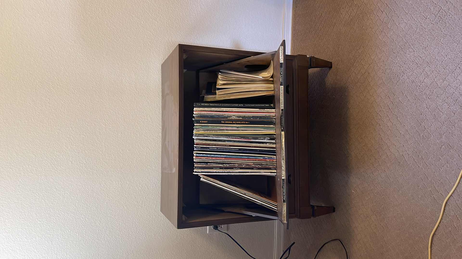 Photo 1 of VINTAGE ALBUM STORAGE CABINET W/VARIOUS ALBUMS 28” X 15” H 28”