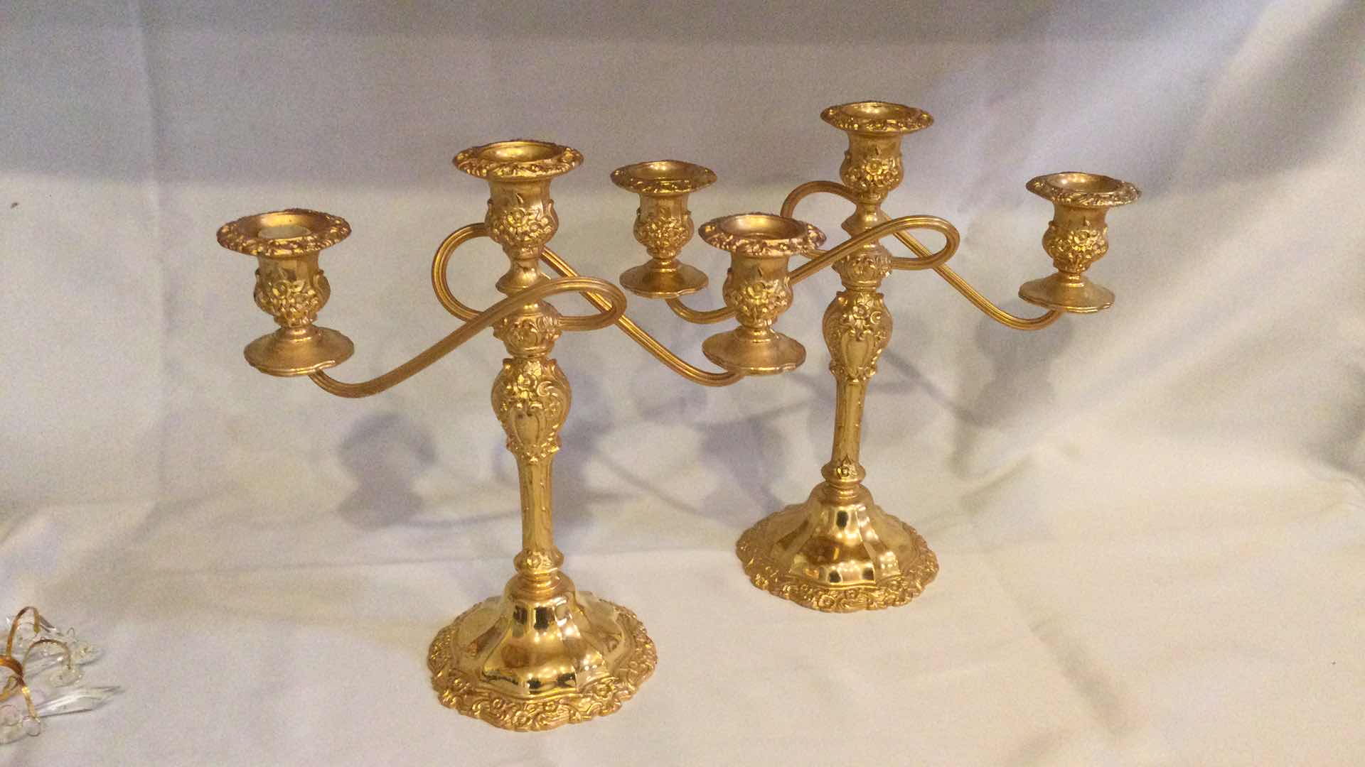 Photo 6 of INTERNATIONAL SILVER CO.  TABLE TOP CANDELABRAS ELECTROPLATED W/ 24KT GOLD H 11”