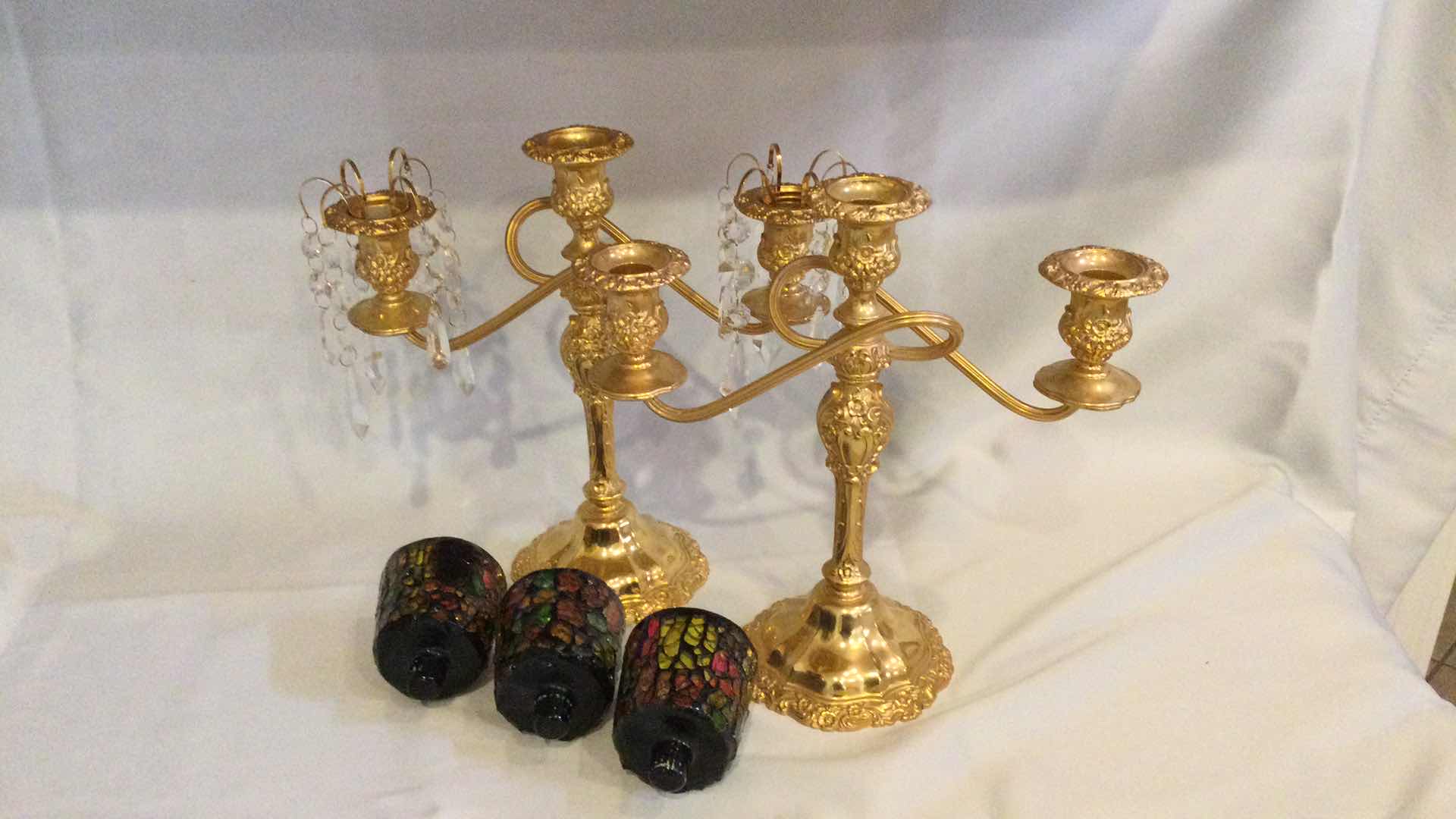 Photo 1 of INTERNATIONAL SILVER CO.  TABLE TOP CANDELABRAS ELECTROPLATED W/ 24KT GOLD H 11”