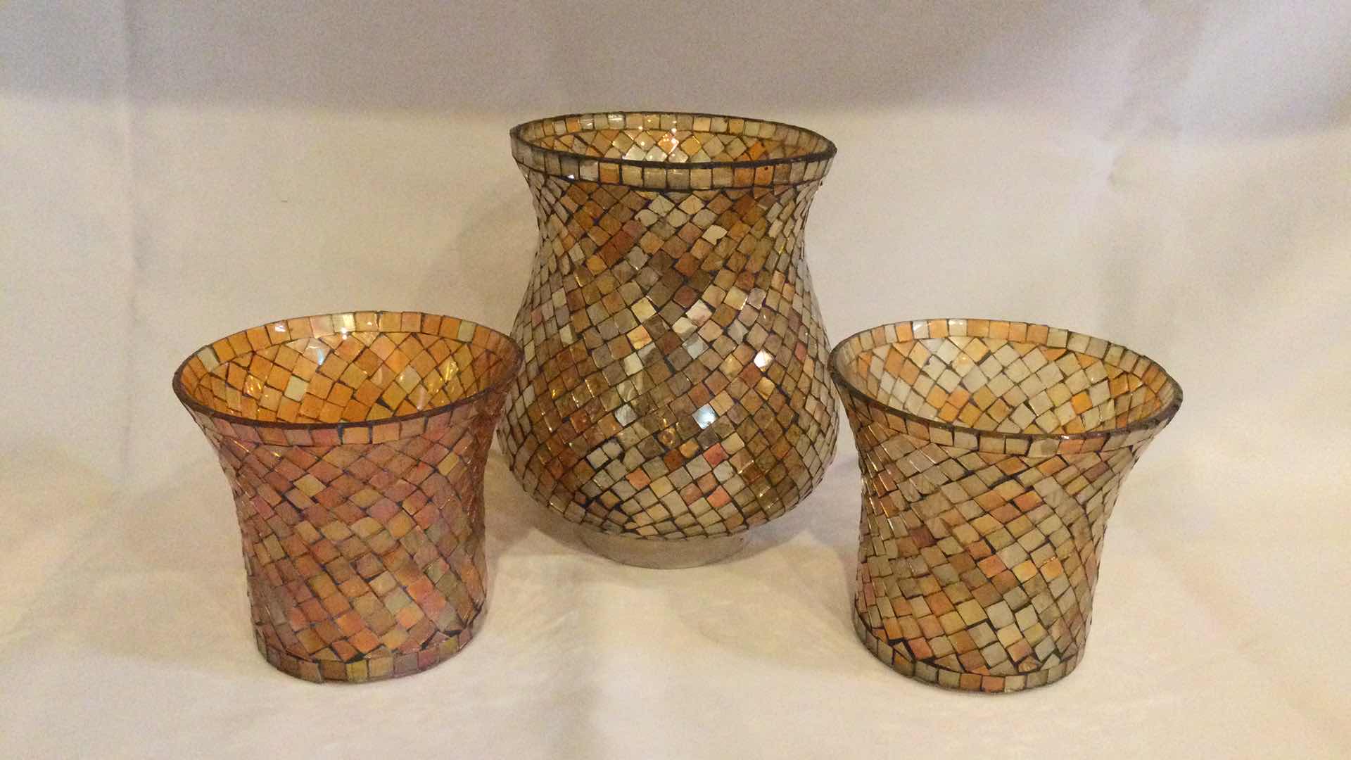 Photo 1 of GOLD MOSAIC GLASS CANDLE HOLDERS W/SHADE