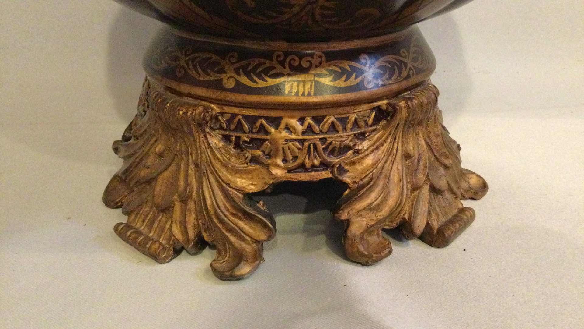 Photo 4 of BLACK W/GOLD HAND PAINTED DECORATIVE BOWL & CARVED WOOD GOLD WALL SCONCE