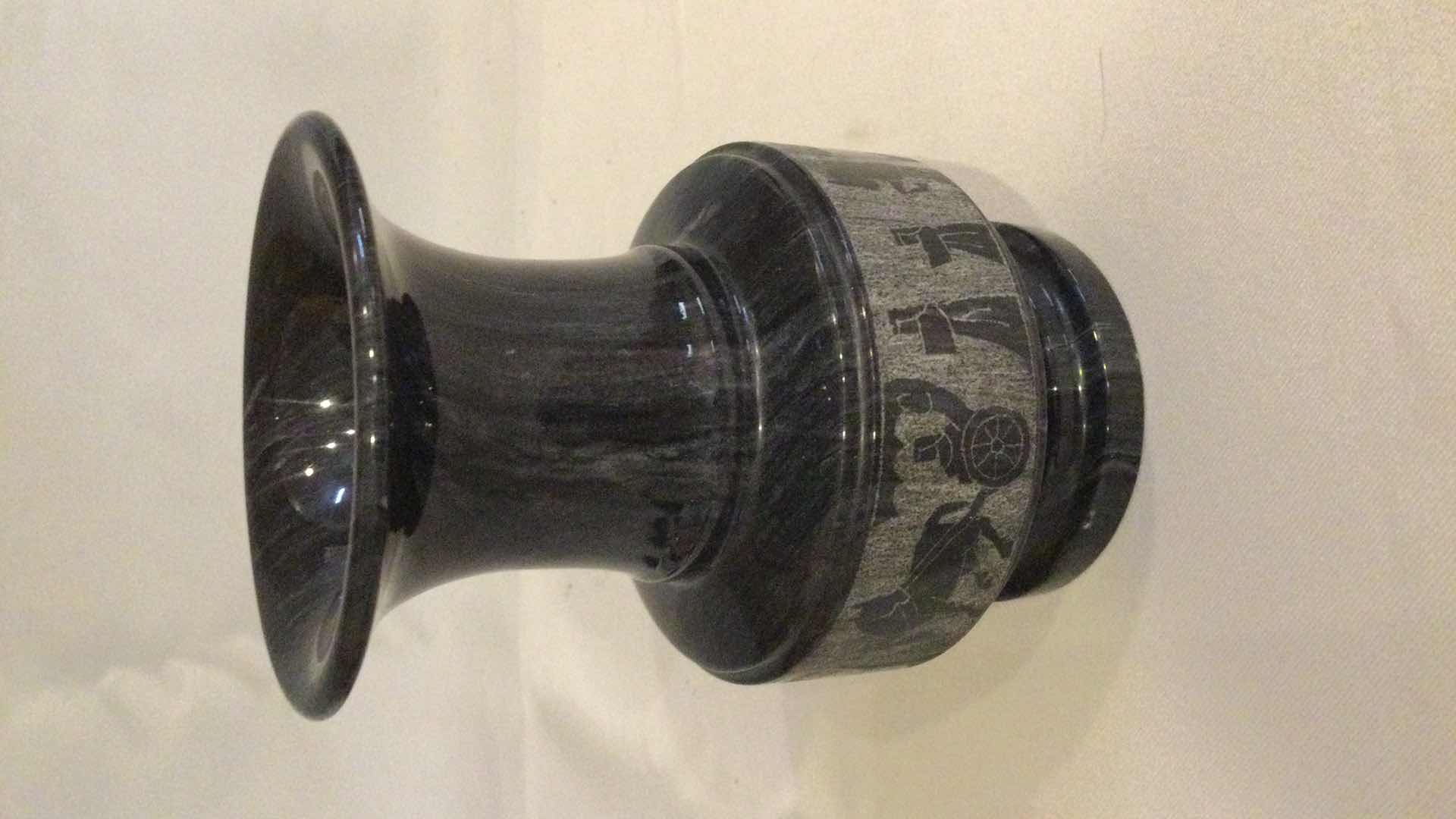 Photo 2 of CARVED/ETCHED STONE VASE H 5.5”