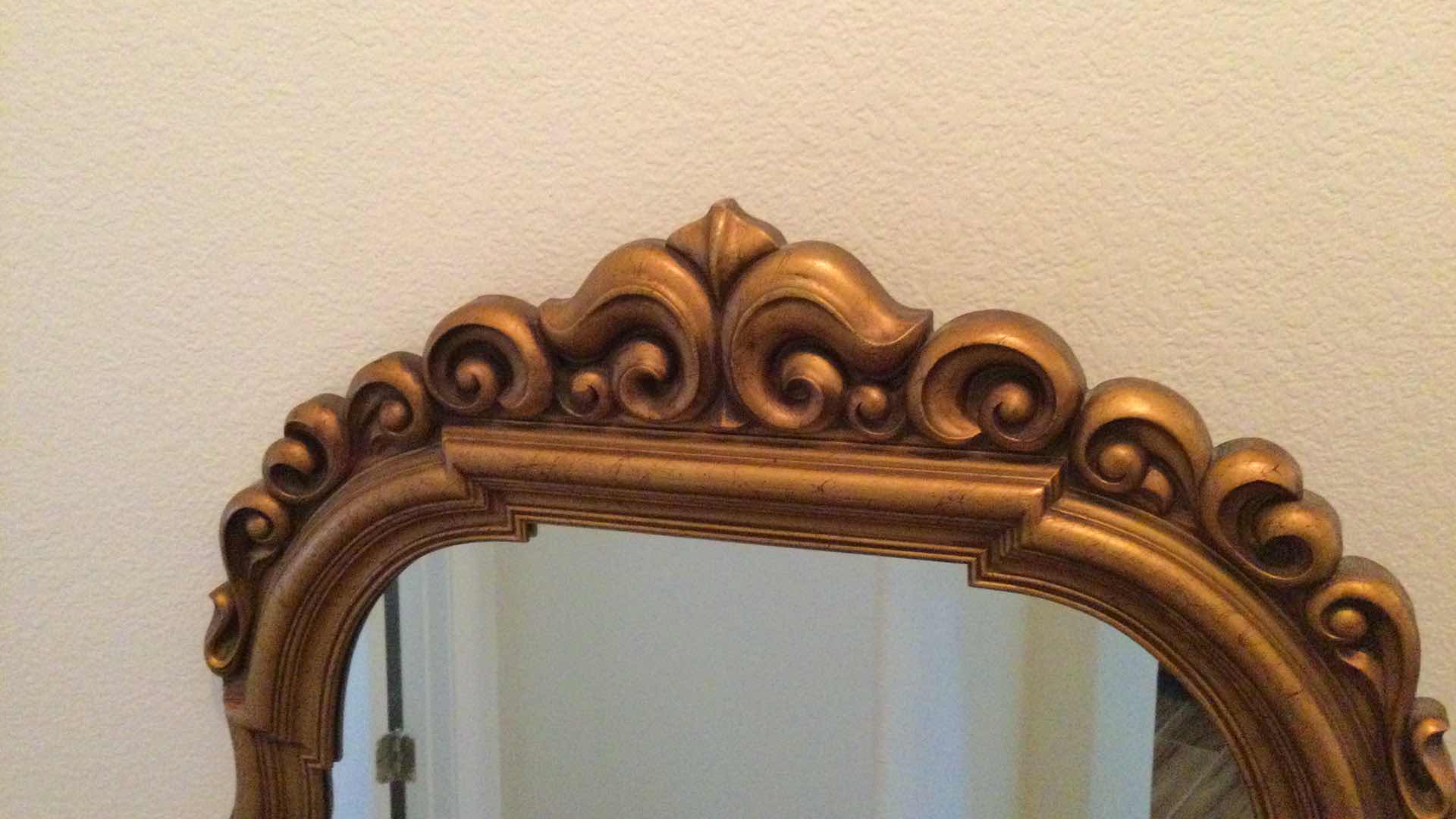 Photo 3 of ORNATE GOLD FRAMED WALL HANG MIRROR 29” X 51”