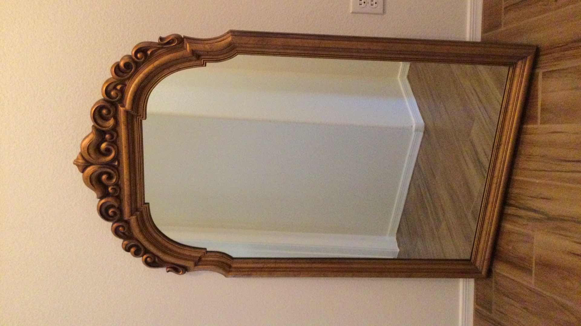 Photo 2 of ORNATE GOLD FRAMED WALL HANG MIRROR 29” X 51”