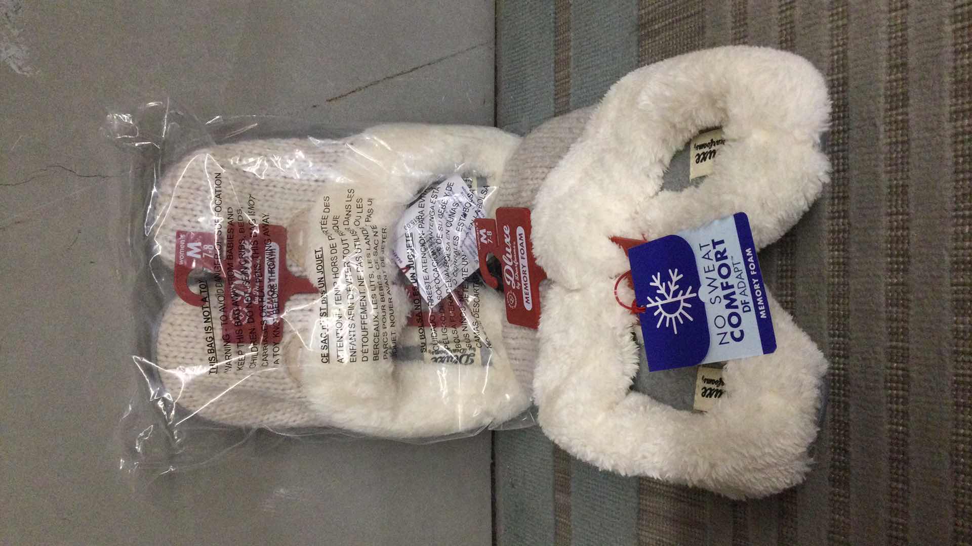 Photo 1 of NEW DLUX BY DEARFORMS MEMORY FOAM SLIPPERS LADIES SIZE: M 7/8 OATMEAL 2-PAIR