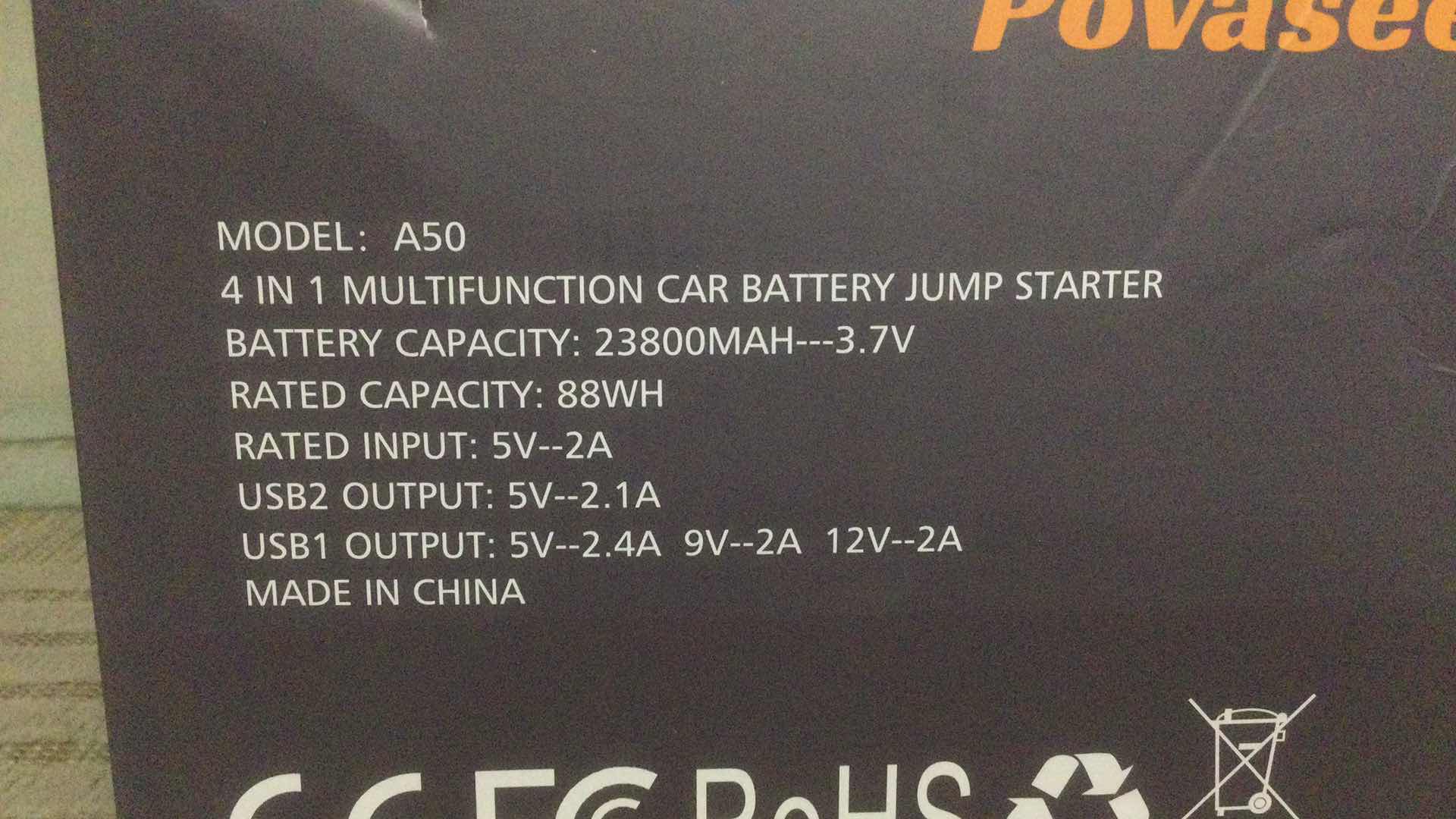 Photo 5 of POVASEE CAR JUMP STARTER 3 IN 1 MULTIFUNCTION CAR BATTERY JUMP STARTER