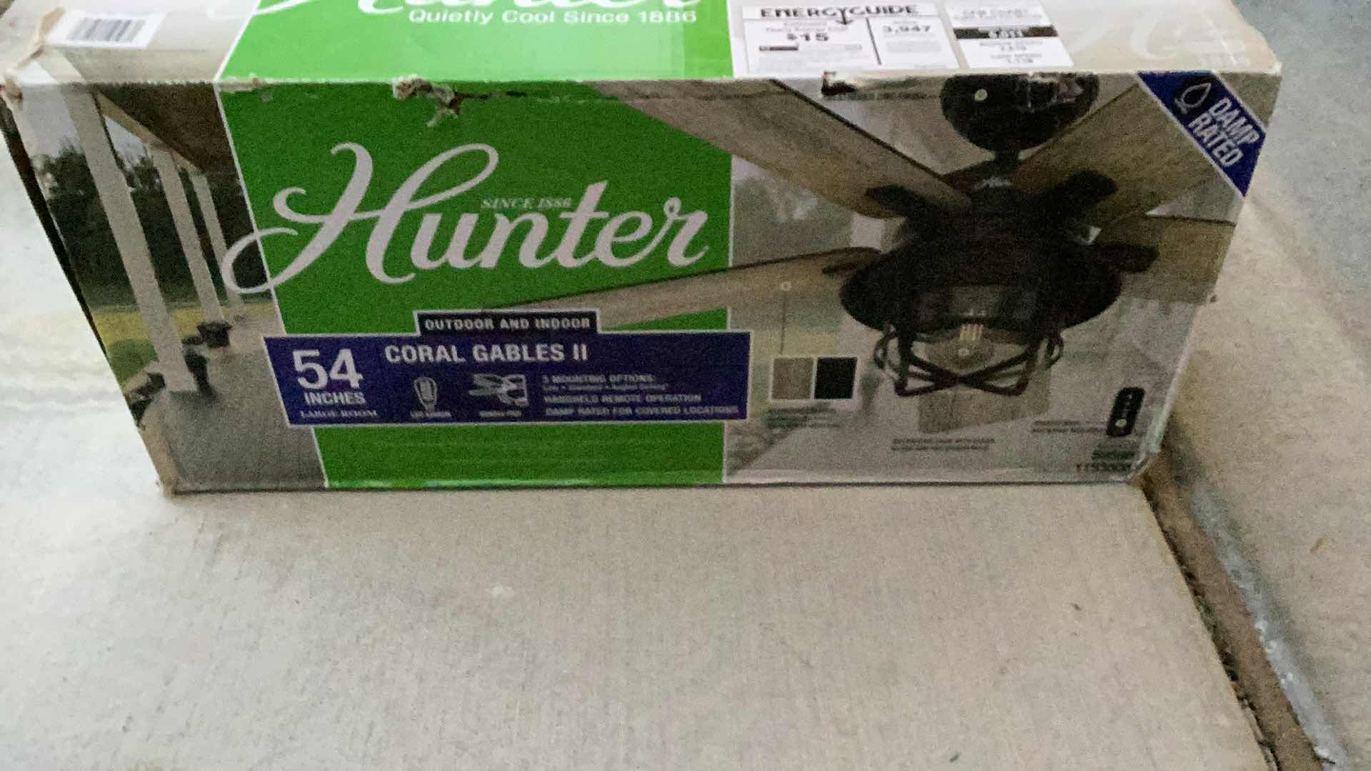 Photo 2 of HUNTER 54" CORAL GABLES 2 CEILING FAN,STILL IN BOX WITH DROP BAR