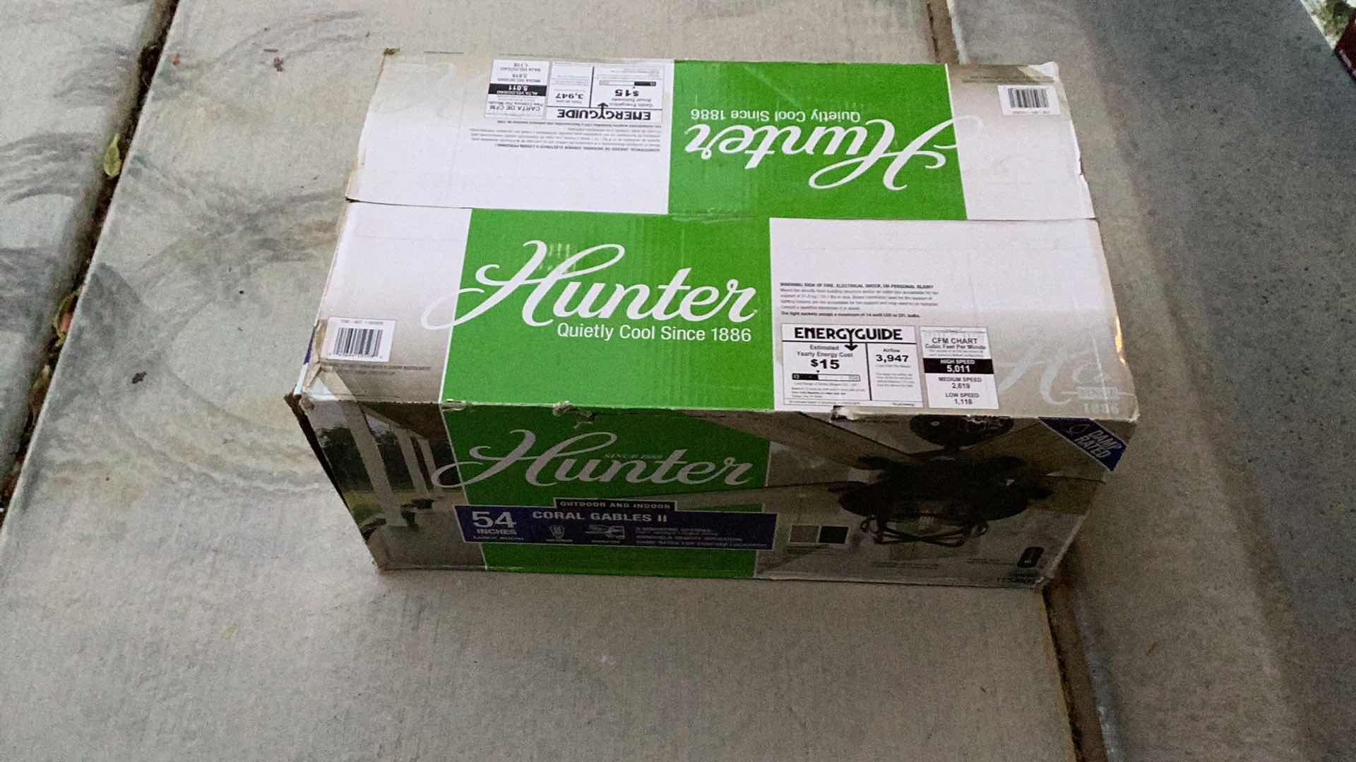 Photo 1 of HUNTER 54" CORAL GABLES 2 CEILING FAN,STILL IN BOX WITH DROP BAR