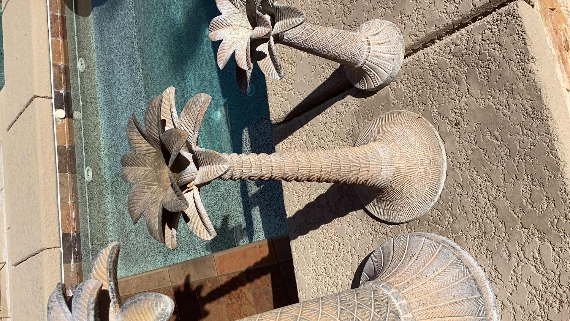 Photo 3 of OUTDOOR METAL 3  PALM TREE  CANDLE HOLDERS LARGEST 11" X 23"
