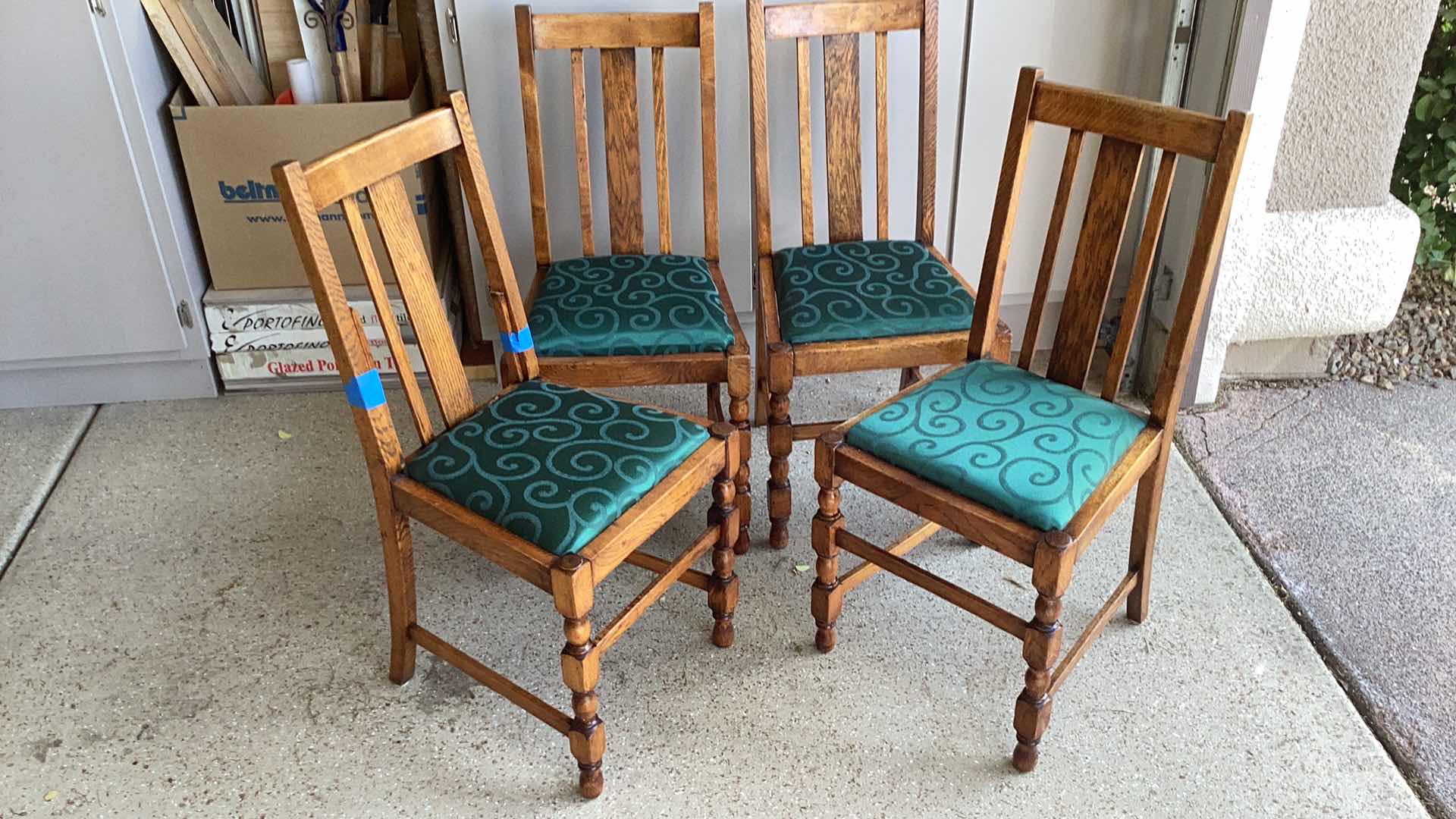 Photo 1 of SET OF FOUR OAK VINTAGE CHAIRS WITH REMOVABLE SEATS