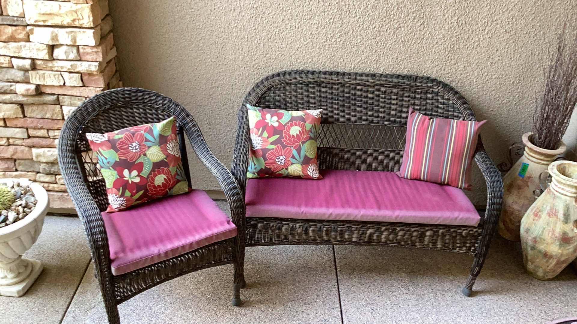 Photo 1 of TWO PIECE WICKER OUTDOOR PATIO FURNITURE WITH CUSHIONS