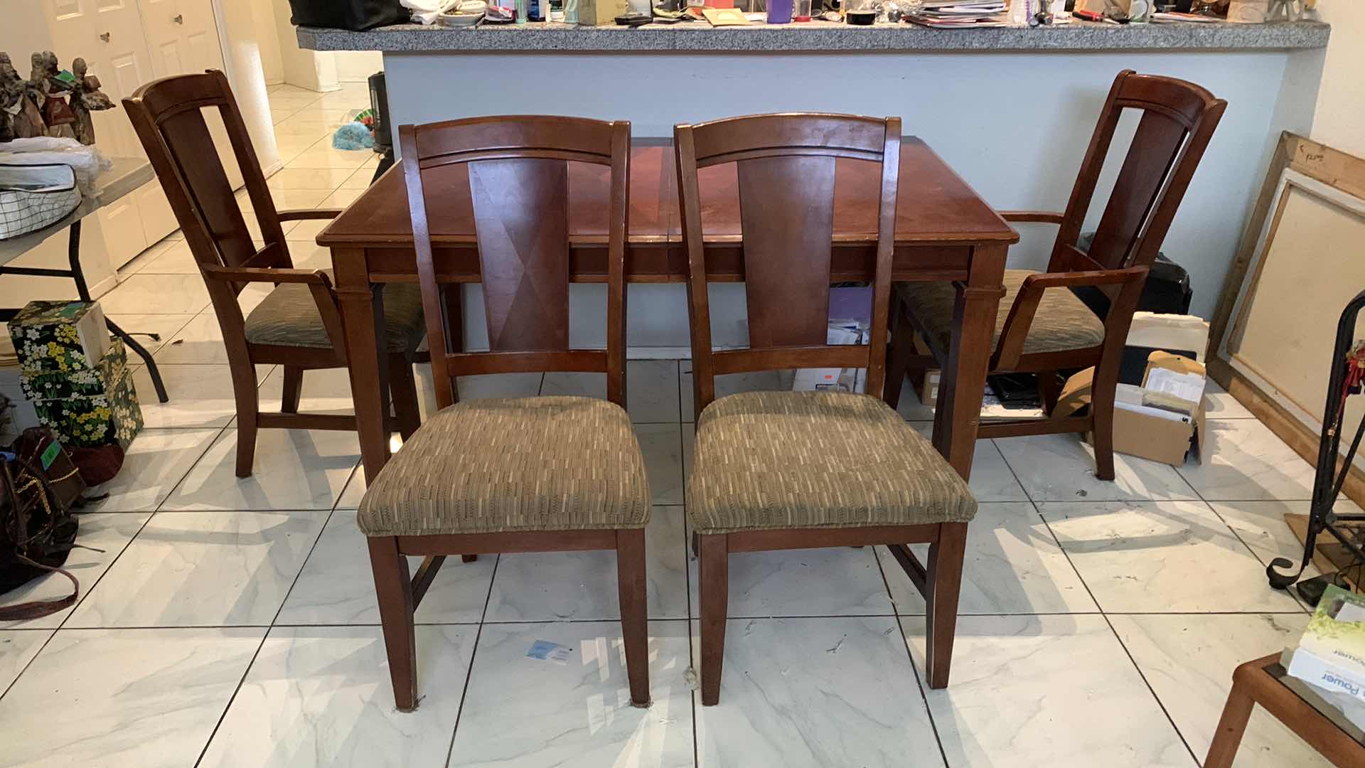 Photo 3 of 40” x 60” WOOD DINING ROOM TABLE W 6 CHAIRS PLUS 18” LEAF